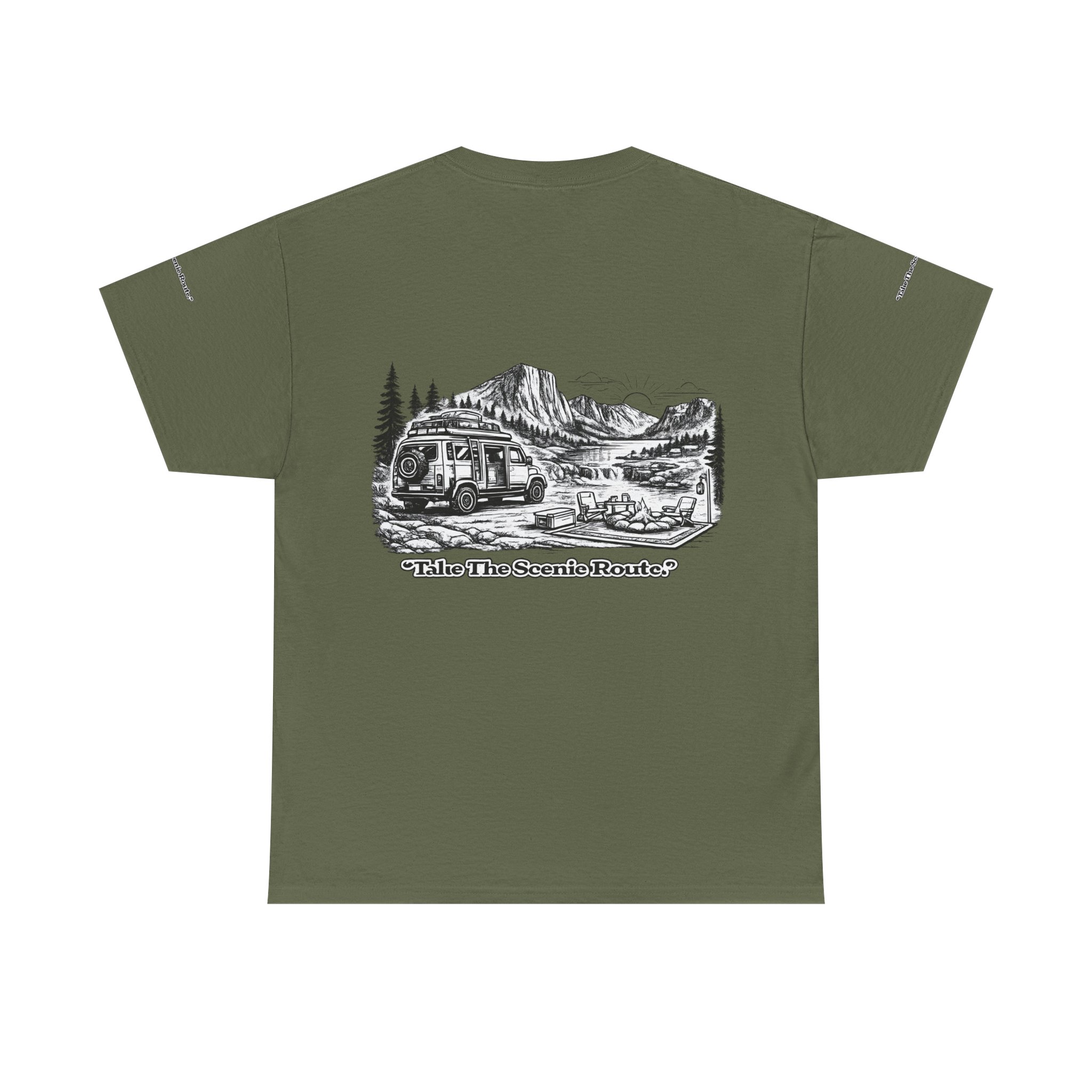 Unisex Heavy Cotton Tee — "Take The Scenic Route" Design Minimal-Line