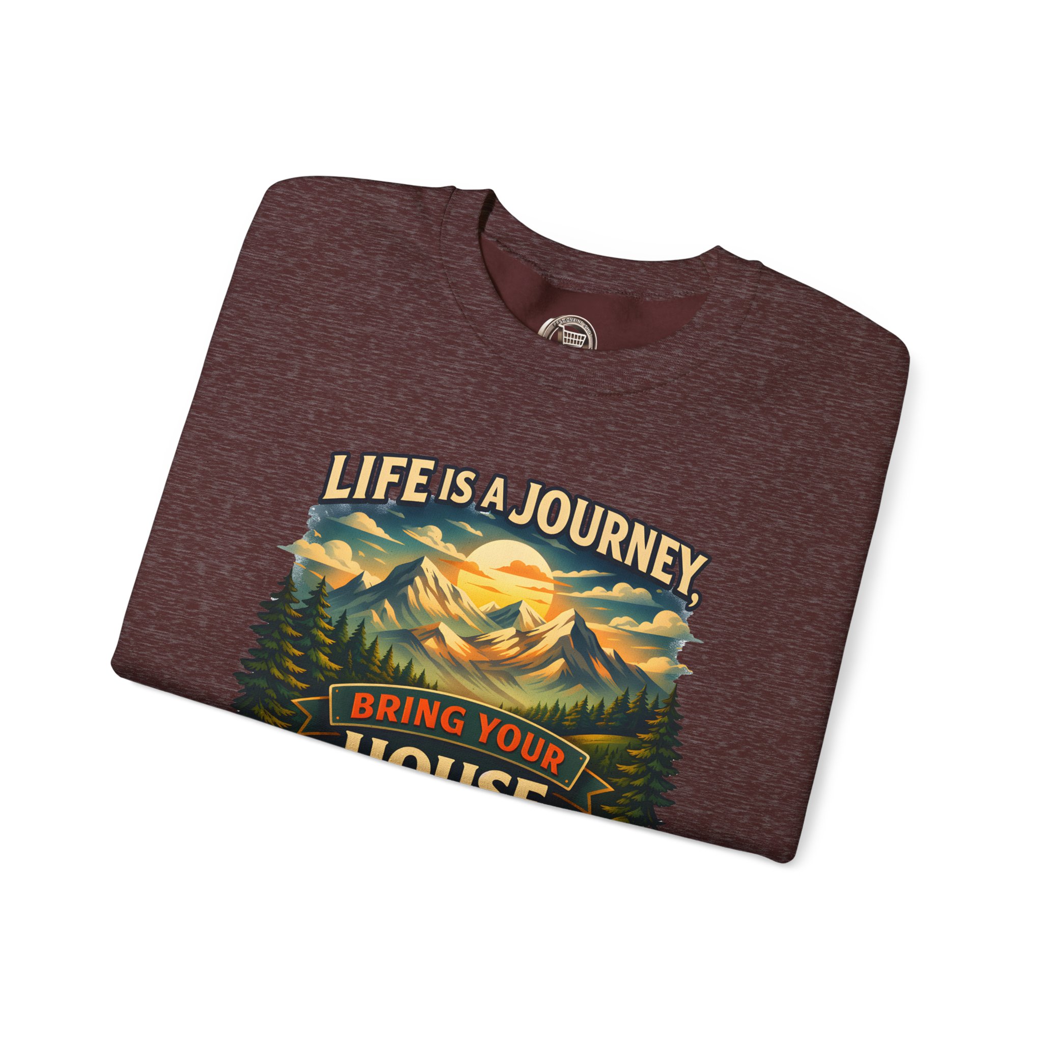 Unisex Heavy Blend™ Crewneck Sweatshirt — "Live Is A Journey-Bring Your House With You" Design Scenic-Line