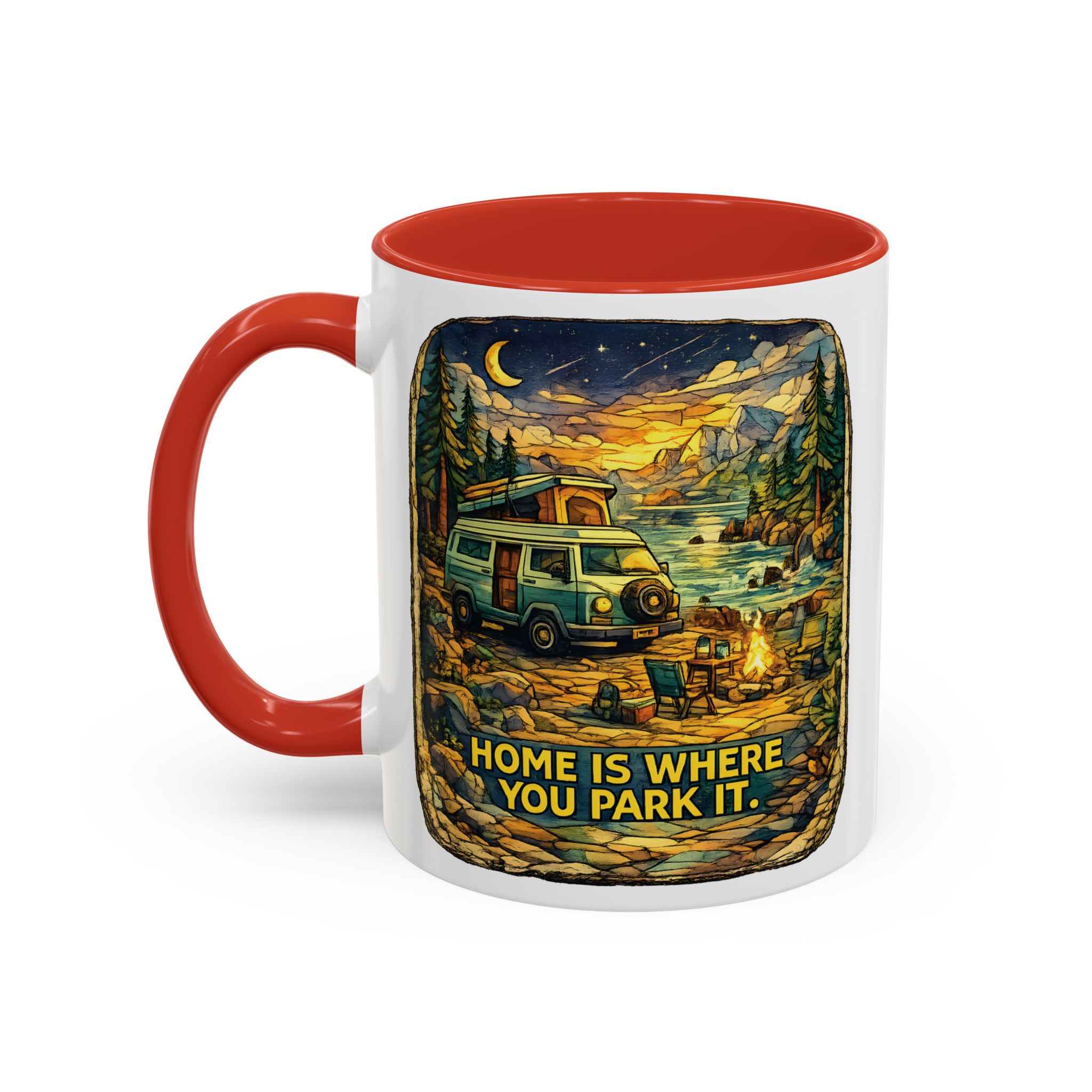 Accent Coffee Mug (11, 15oz) — "Home Is Where You Park It" Design Cubic-Line
