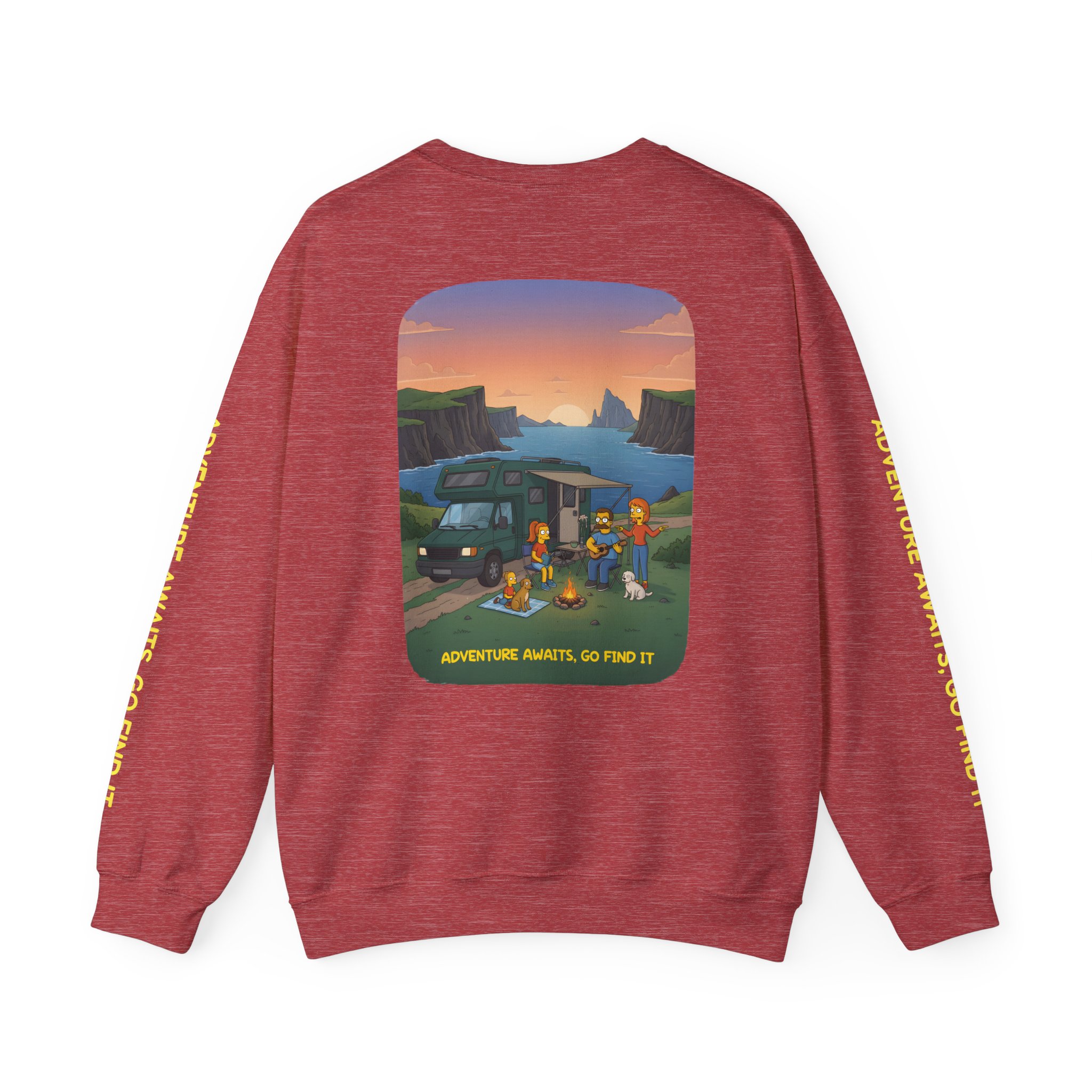 Unisex Heavy Blend™ Crewneck Sweatshirt — "Adventure Awaits-Go Find It"" Design Sitcom-Line