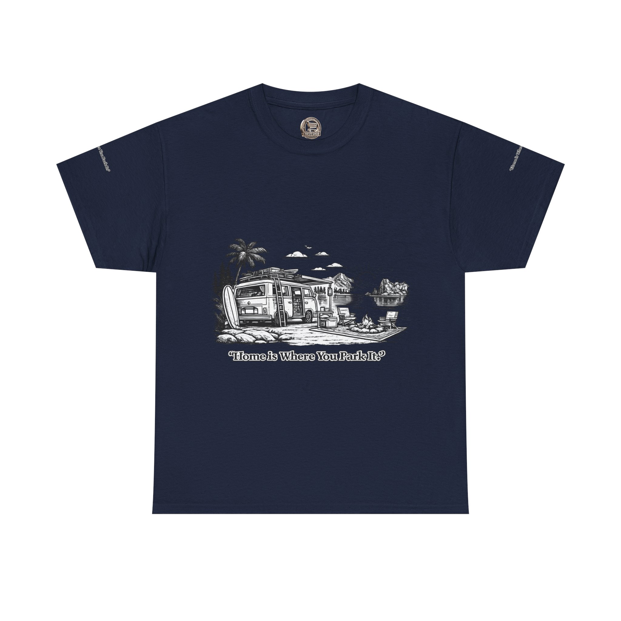 7863805618481154231_2048.jpeg Unisex Heavy Cotton Tee — "Home Is Where You Park It" Design Minimal-Line