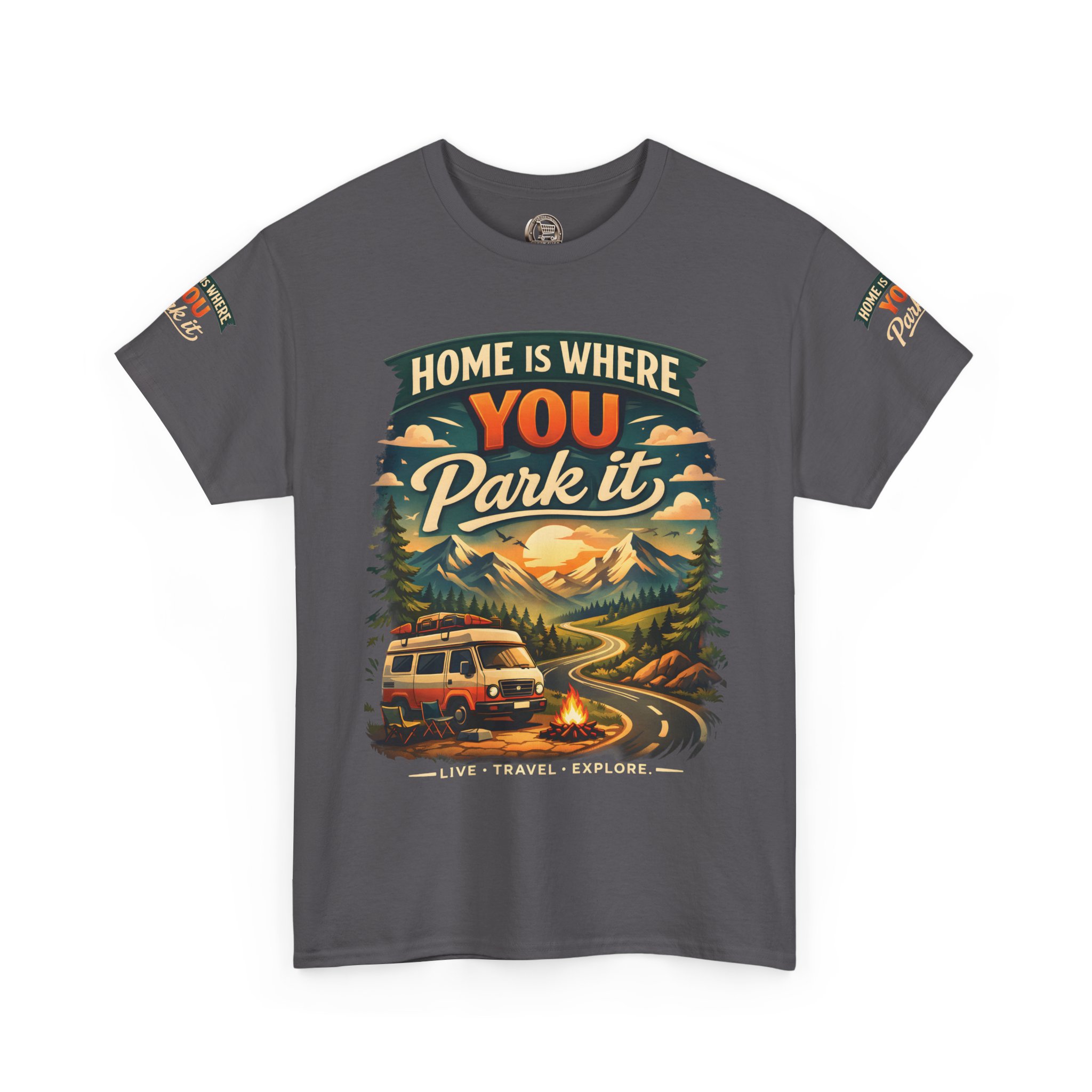 Unisex Heavy Cotton Tee — "Hom Is Where You Park It" Design Scenic-Line