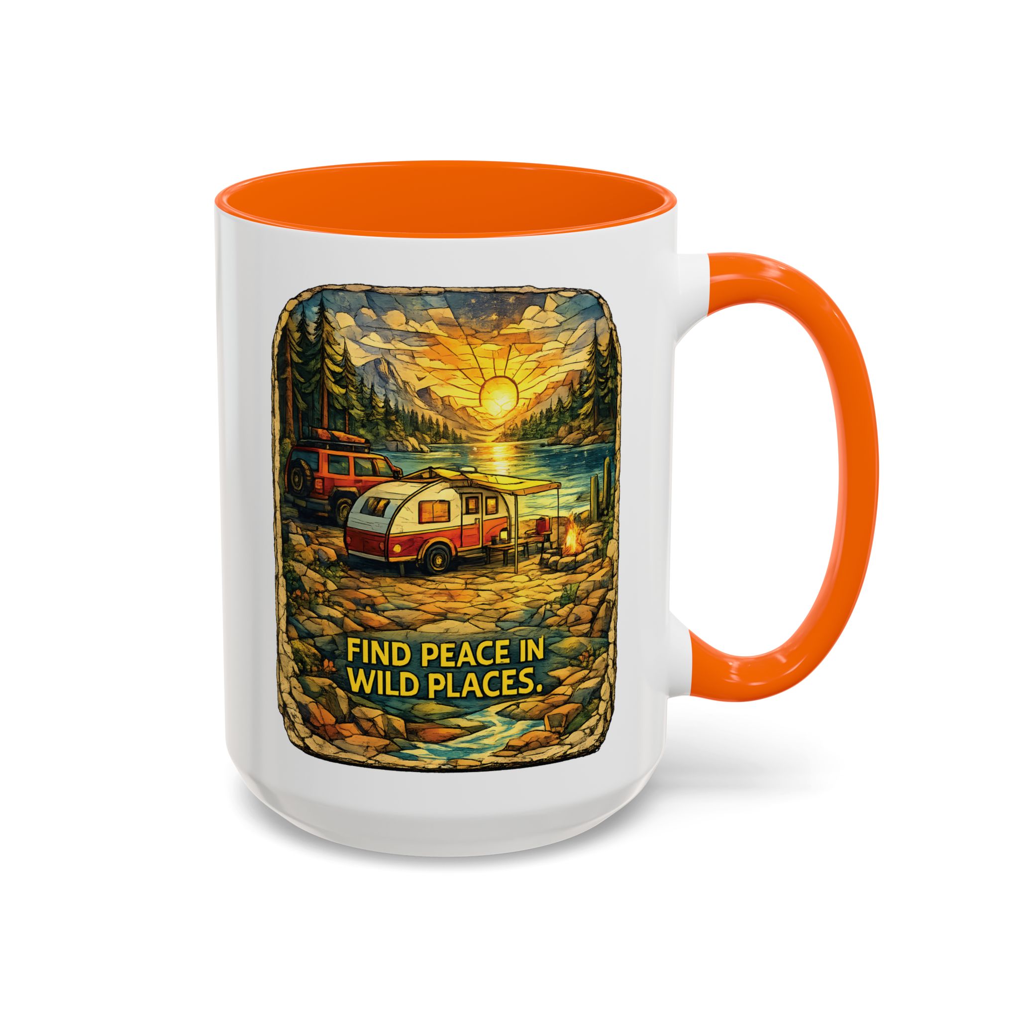 Accent Coffee Mug (11, 15oz) — "Find Peace In Wild Places" Design Cubic-Line