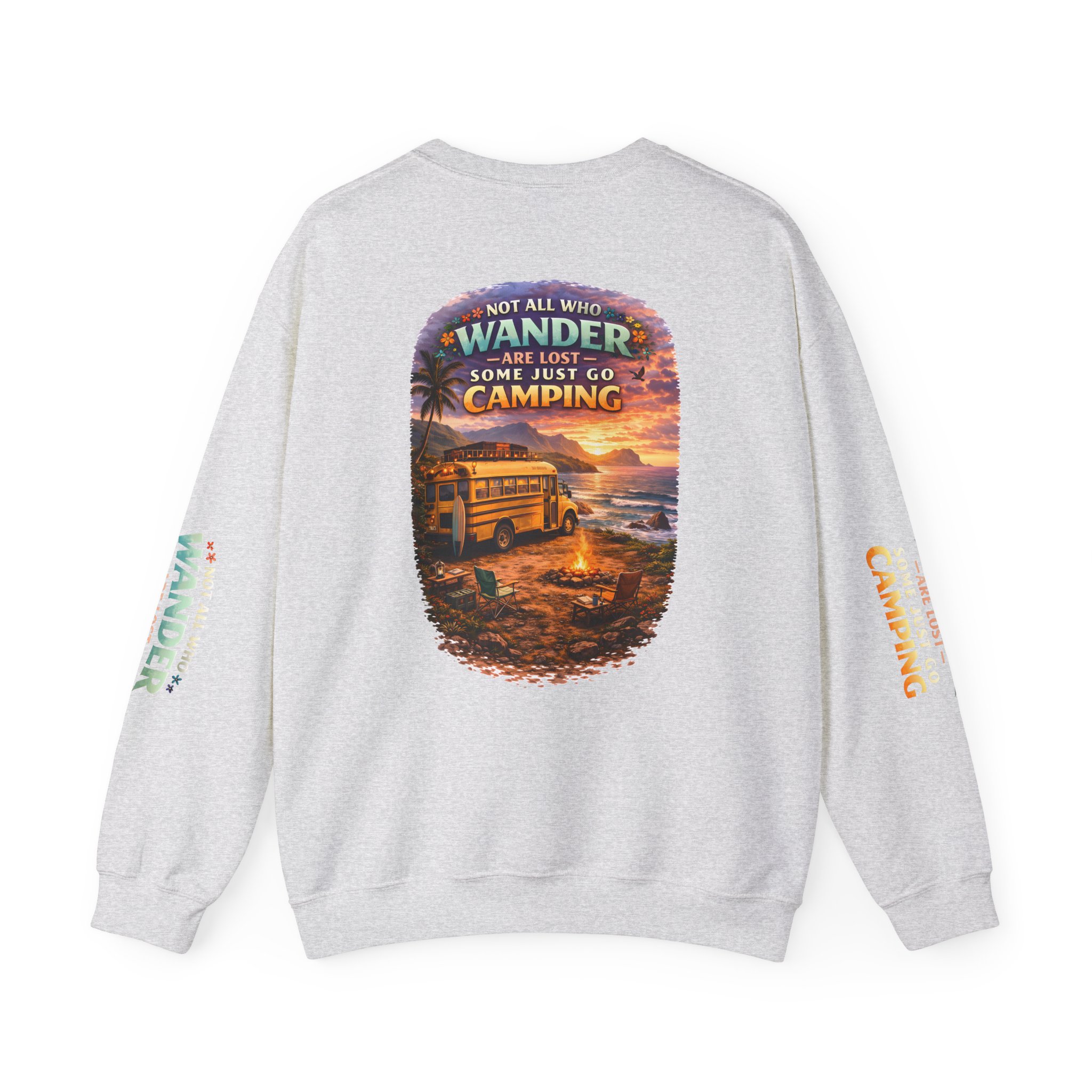 Unisex Heavy Blend™ Crewneck Sweatshirt — "Not All Who Wander Are Lost" Design Scenic-Line