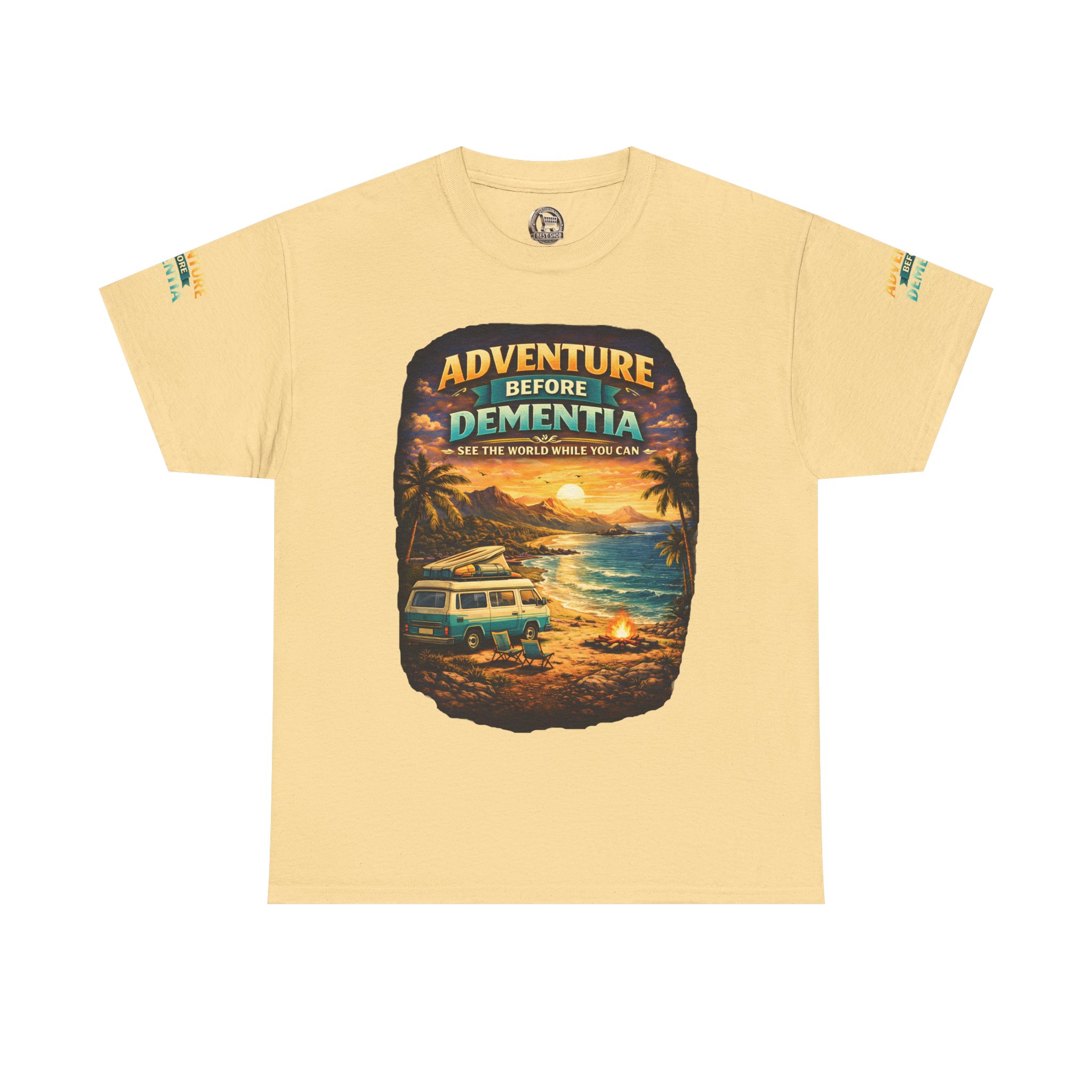 Unisex Heavy Cotton Tee — "Adventure Before Dementia" Design Scenic-Line