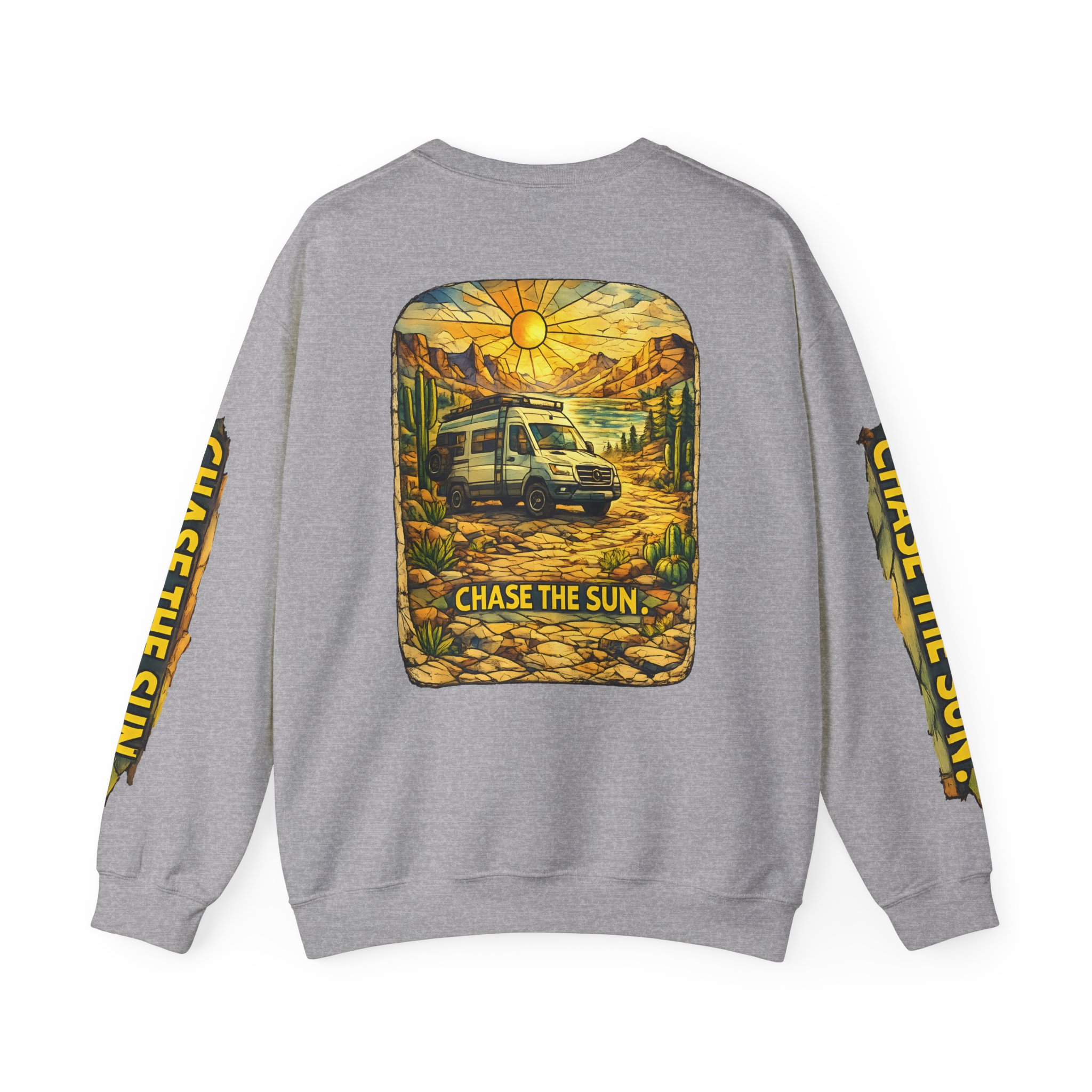 Unisex Heavy Blend™ Crewneck Sweatshirt — "Chase The Sun" Design Cubic-Line