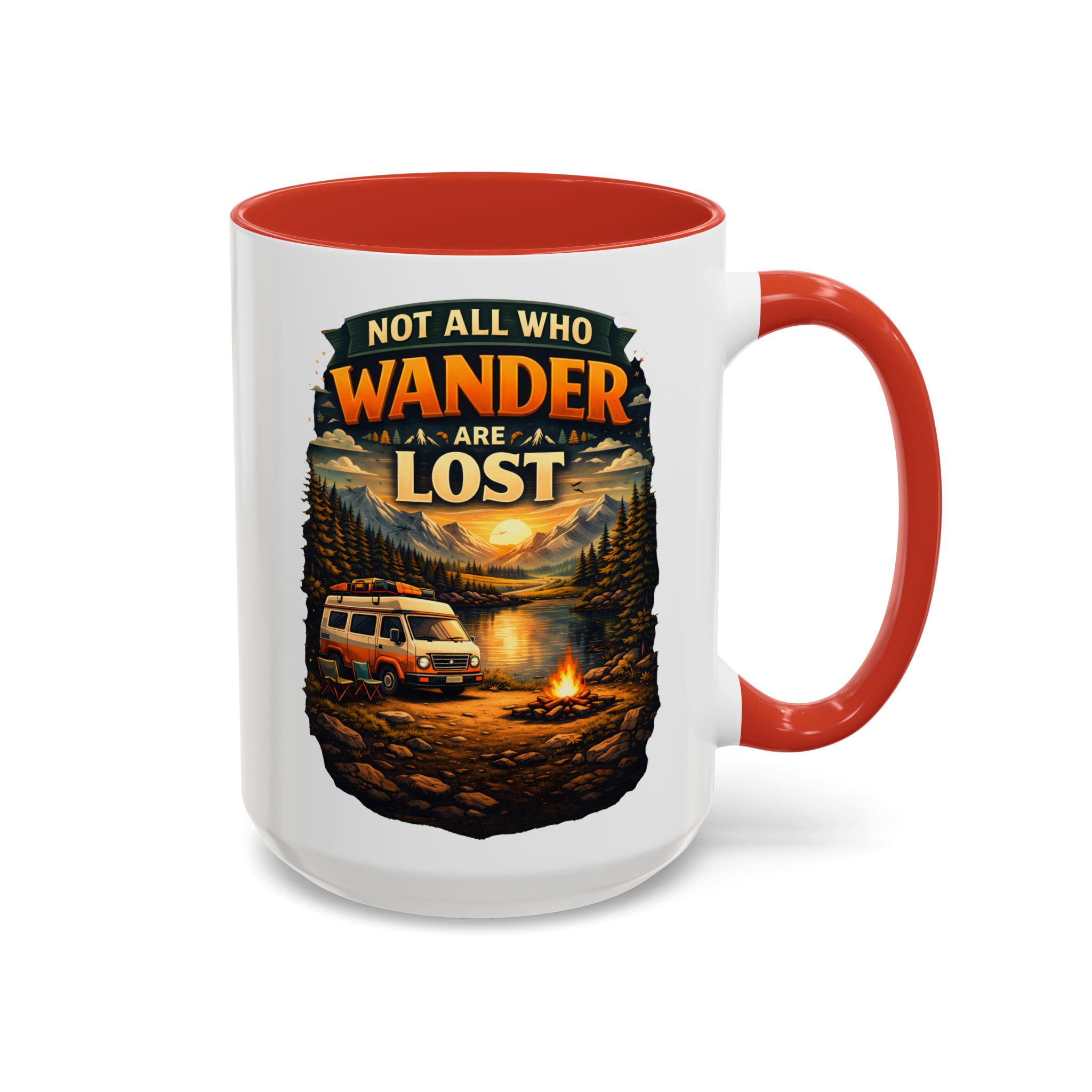 Accent Coffee Mug (11, 15oz) — "Not All Who Wander Are Lost" Design Scenic-Line