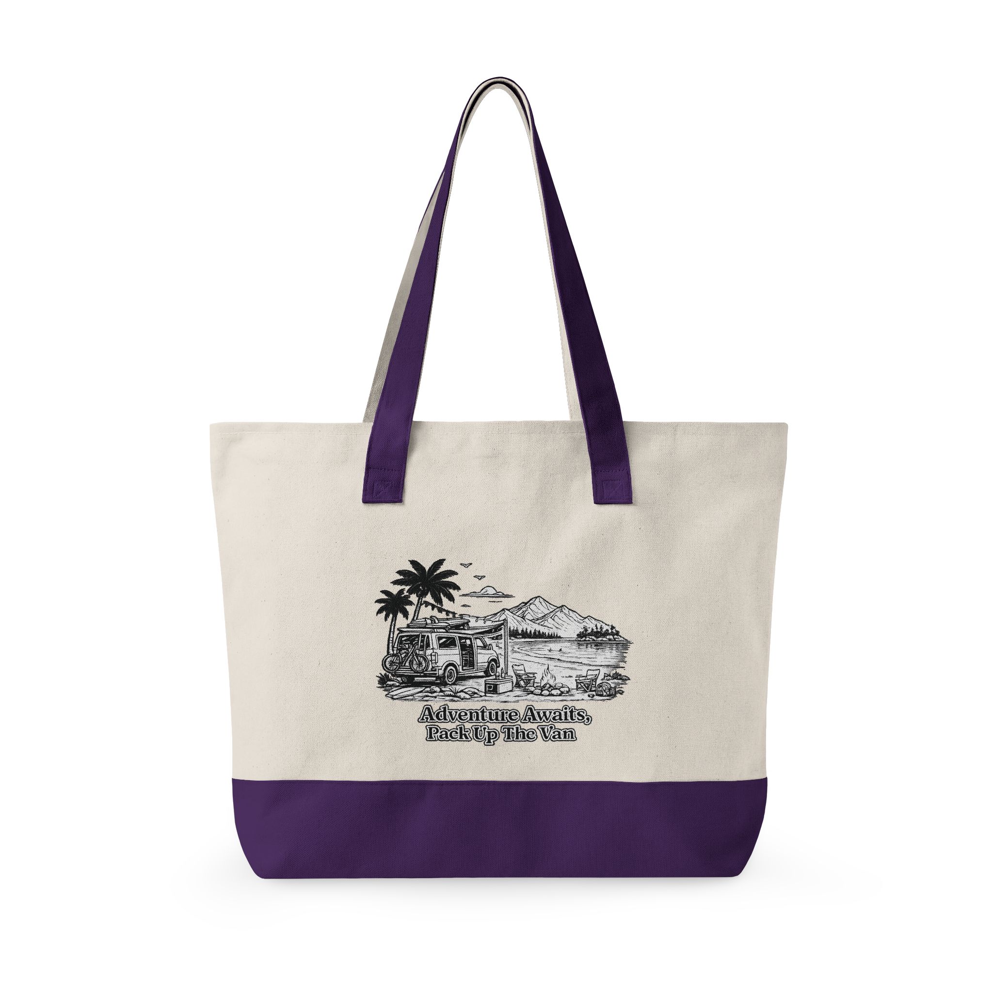 Zippered Canvas Tote — "Adventure Awaits" (Design Minimal-Line)