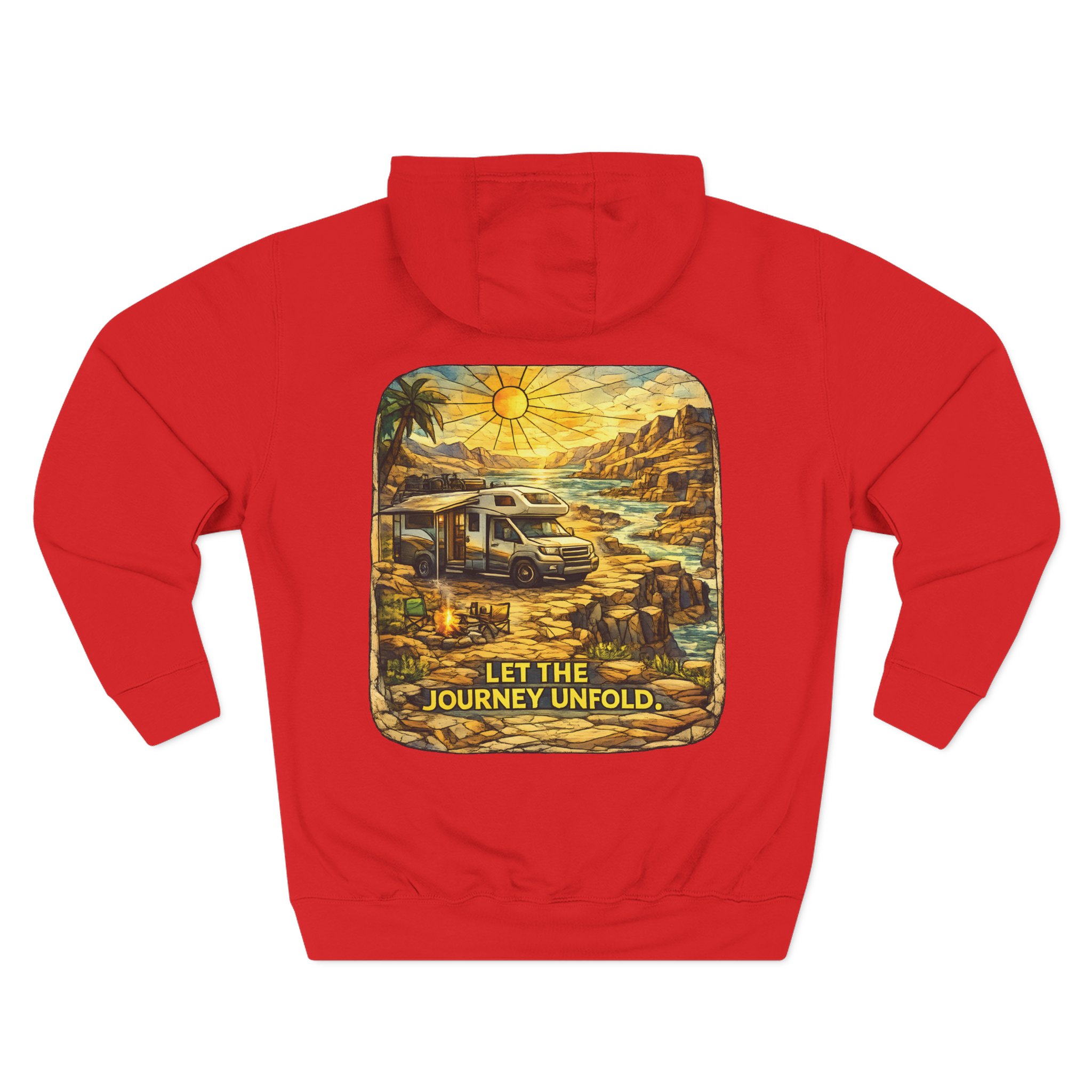 Three-Panel Fleece Hoodie - "Let The Journey Unfold" Design Cubic-Line