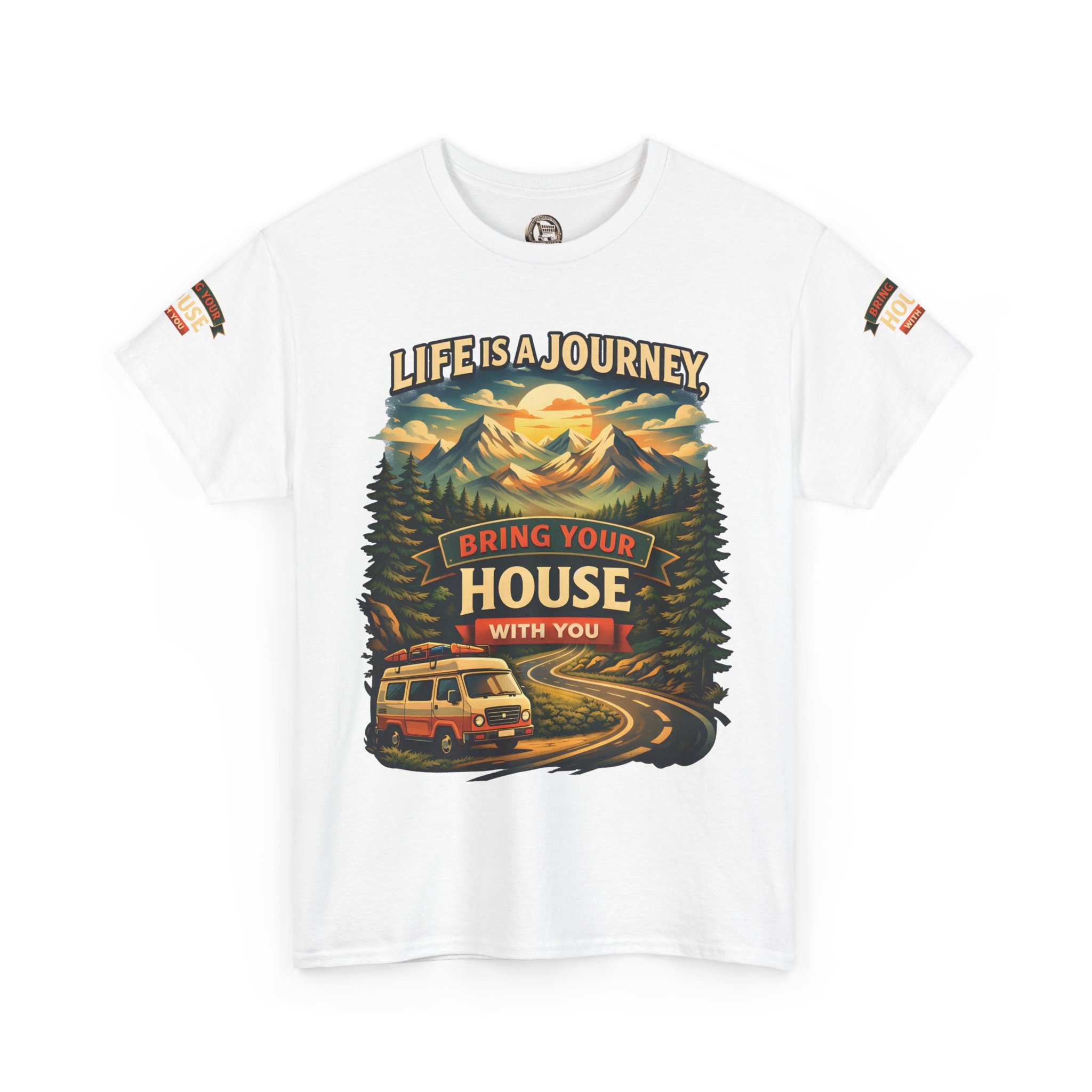 7882429142785707118_2048.jpeg Unisex Heavy Cotton Tee — "Live Is A Journey-Bring Your House With You" Design Scenic-Line