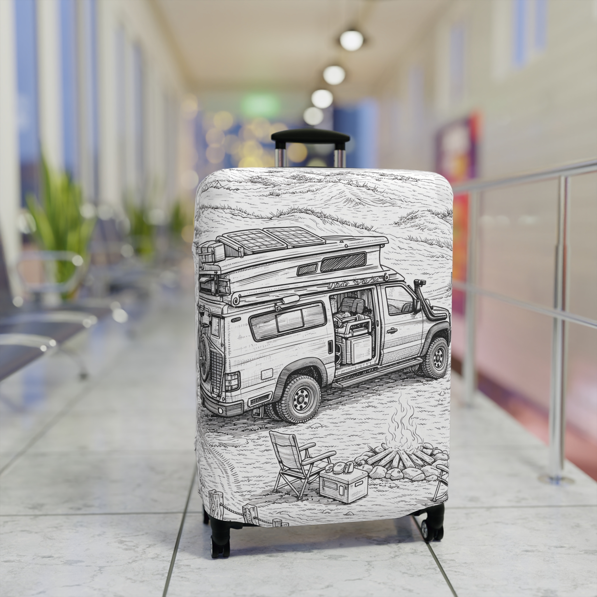 Luggage Cover — Adventure Camper Sketch Travel Suitcase