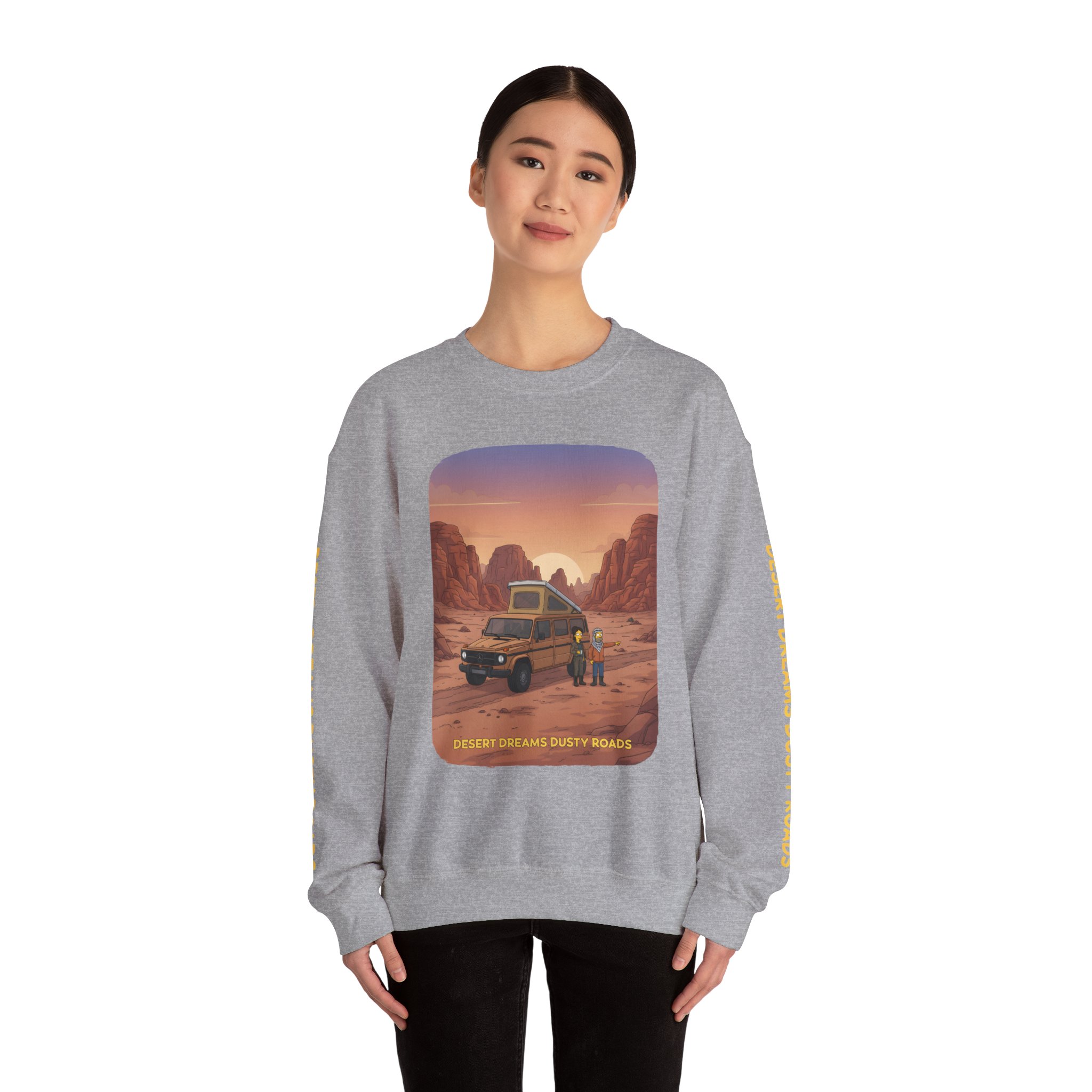 Unisex Heavy Blend™ Crewneck Sweatshirt — "Desert Dreams Dusty Roads" Design Sitcom-Line