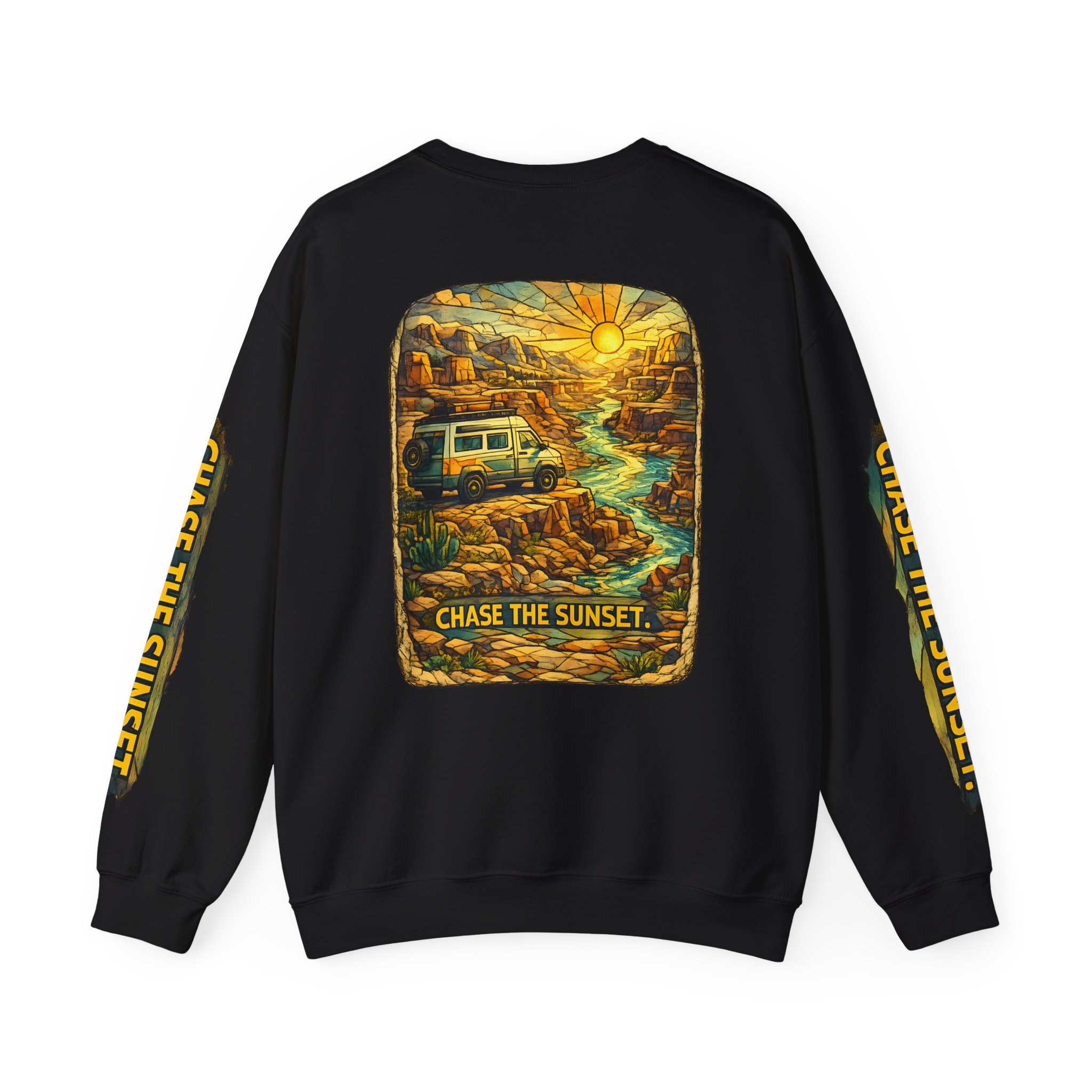 Unisex Heavy Blend™ Crewneck Sweatshirt — "Chase The Sunset" Design Cubic-Line