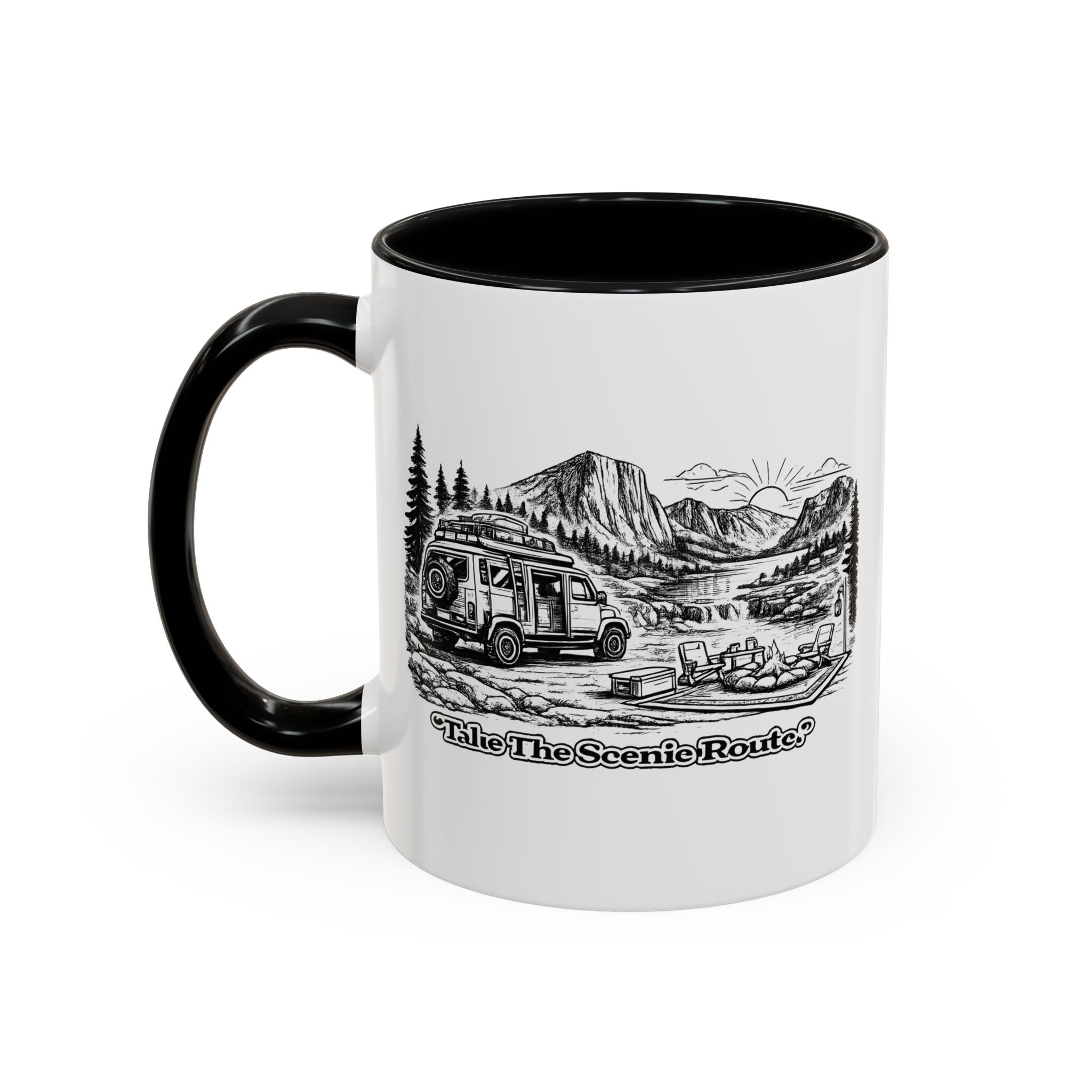 Accent Coffee Mug (11, 15oz) — "Take The Scenic Route" Design Minimal-Line