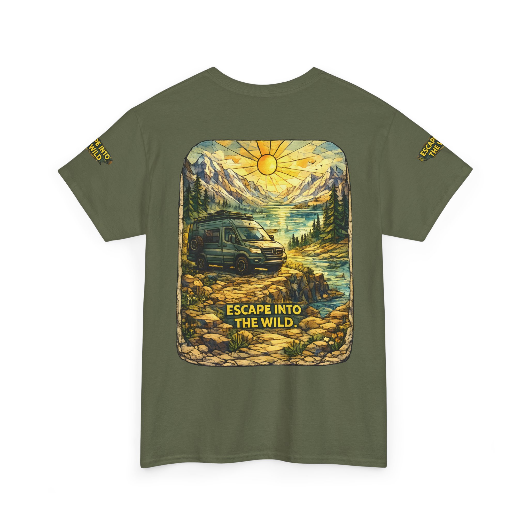 Unisex Heavy Cotton Tee — "Escape Into The Wild" Design Cubic-Line