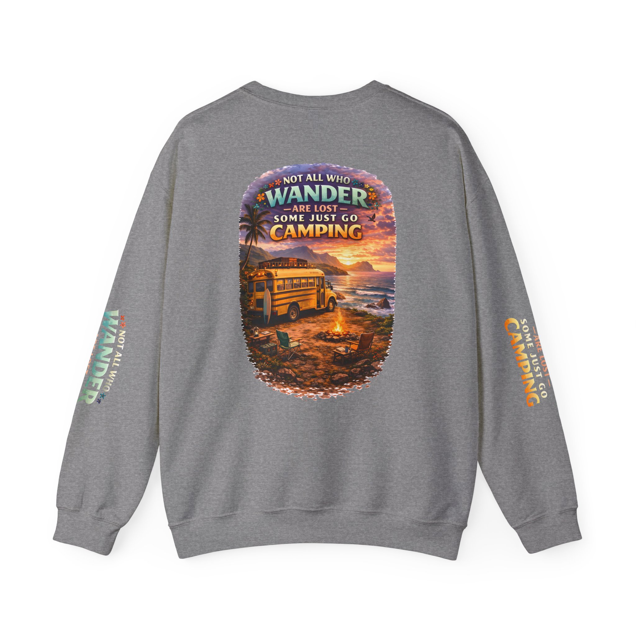 Unisex Heavy Blend™ Crewneck Sweatshirt — "Not All Who Wander Are Lost" Design Scenic-Line