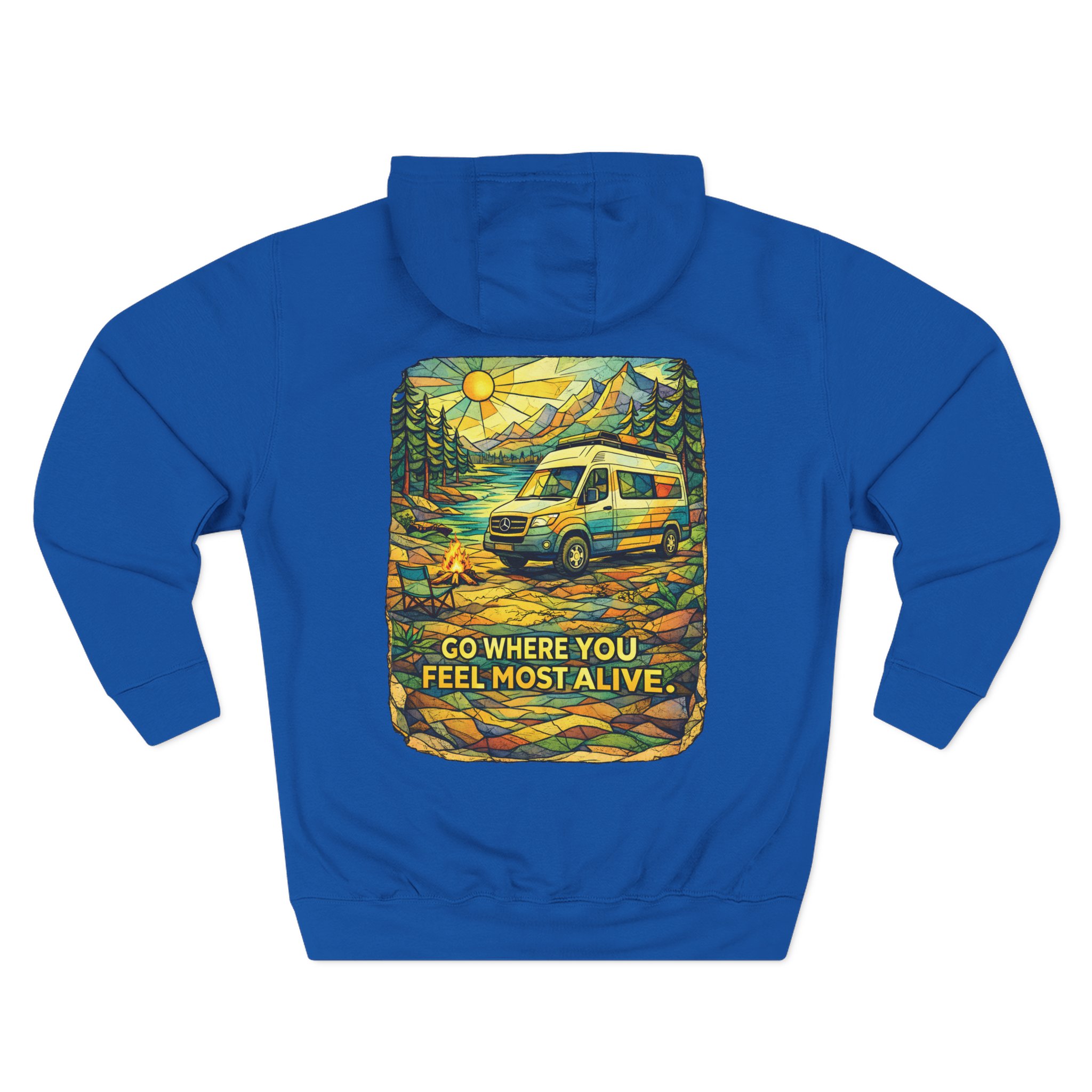 Three-Panel Fleece Hoodie - "Go Where You Feel Most Alive" Design Cubic-Line
