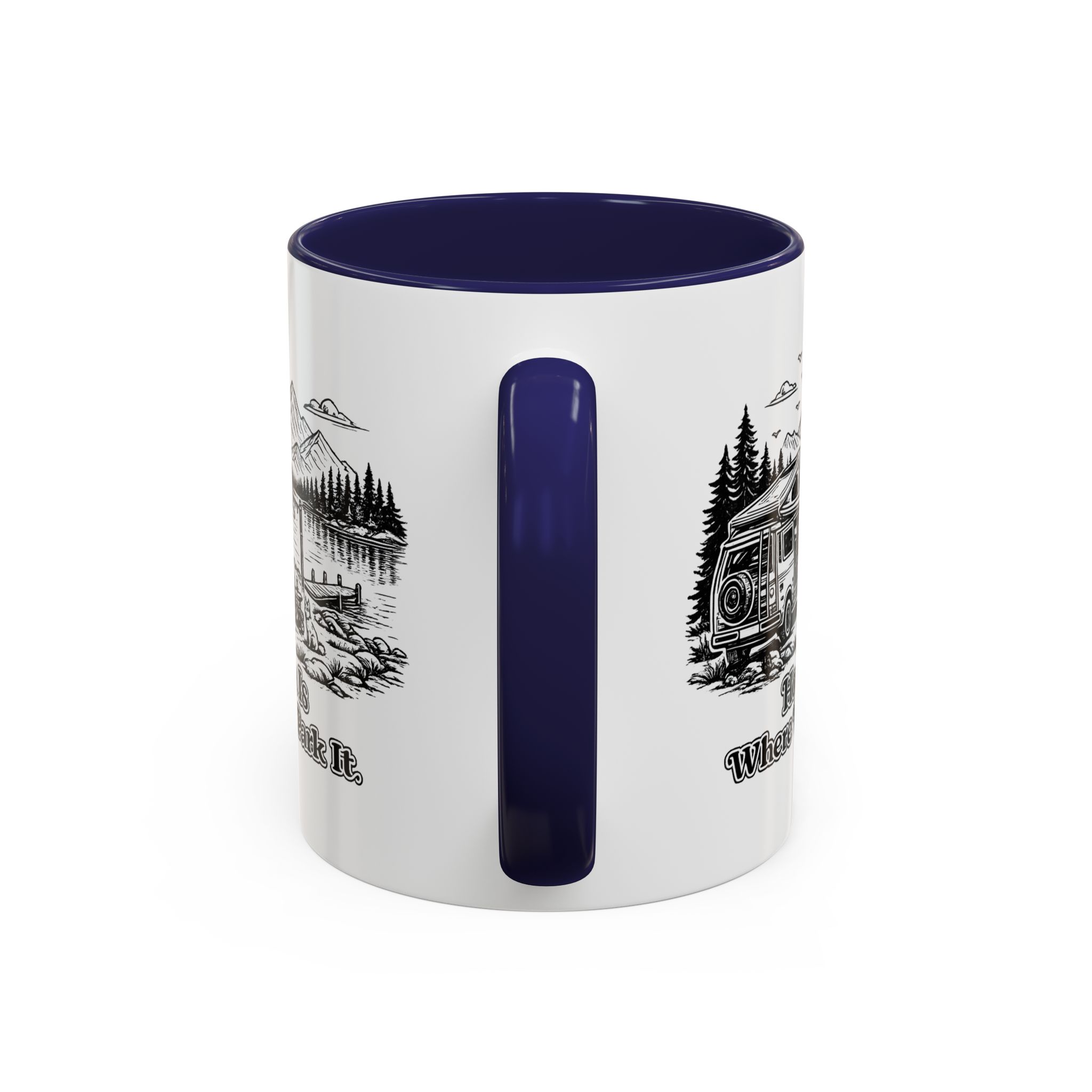 Accent Coffee Mug (11, 15oz) — "Home Is Where You Park It" Design Minimal-Line