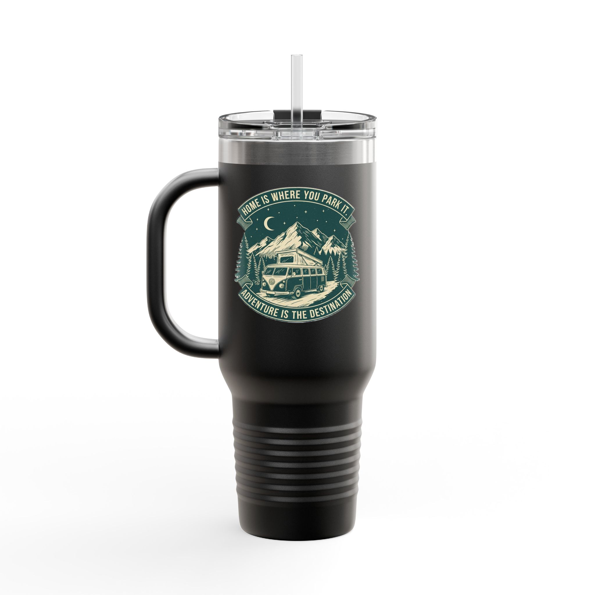 Insulated Travel Mug - "Home Is Where You Park It-Adventure is the destination" (40oz) – Retro Camper Design, Keep Drinks Hot or Cold