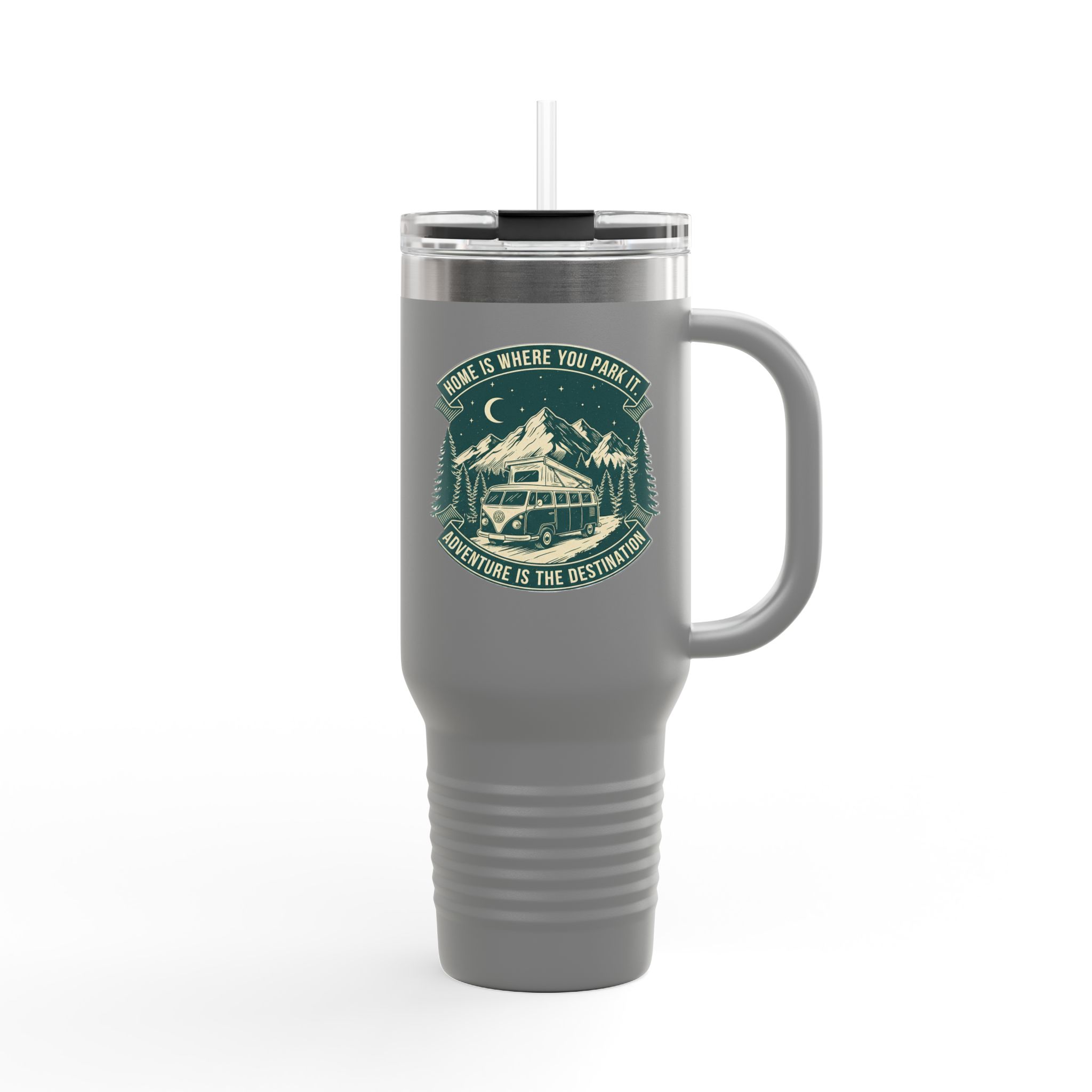 Insulated Travel Mug - "Home Is Where You Park It-Adventure is the destination" (40oz) – Retro Camper Design, Keep Drinks Hot or Cold
