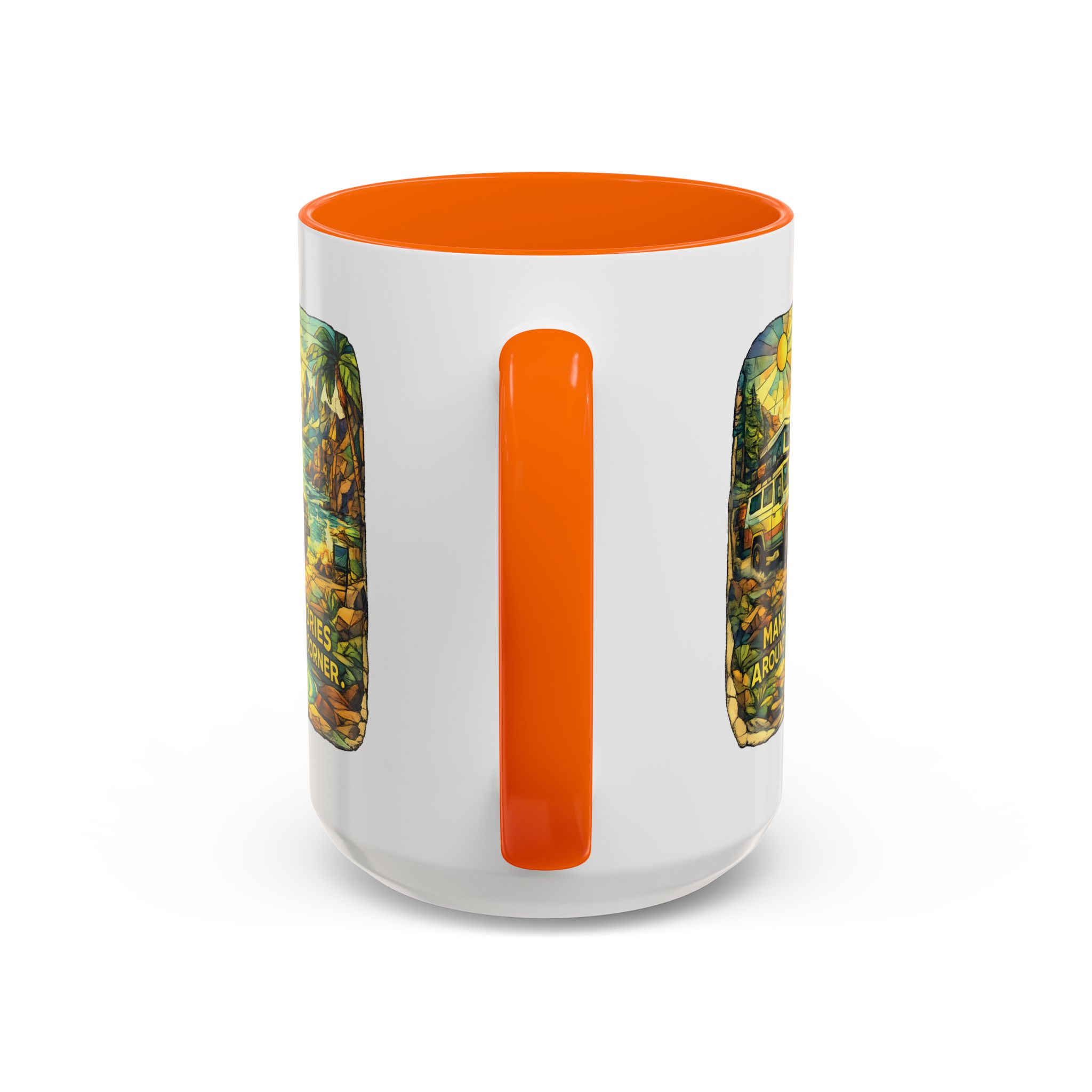 Accent Coffee Mug (11, 15oz) — "Make Memories Around Every Corner" Design Cubic-Line