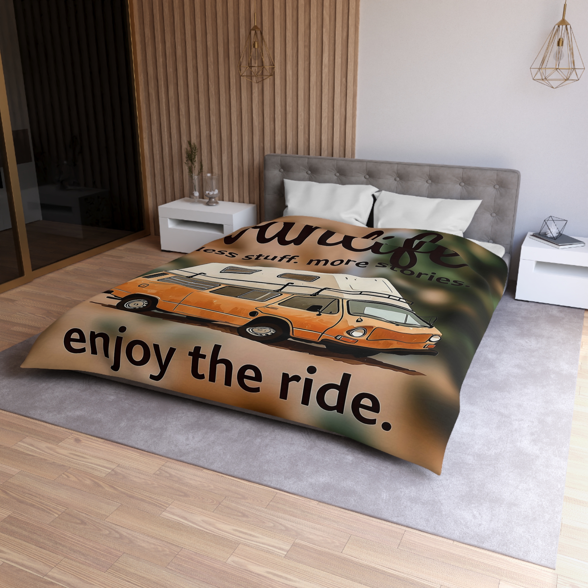 Duvet Cover – “Vanlife - Less Stuff. More Stories. Enjoy the Ride.” Camper Van Bedding