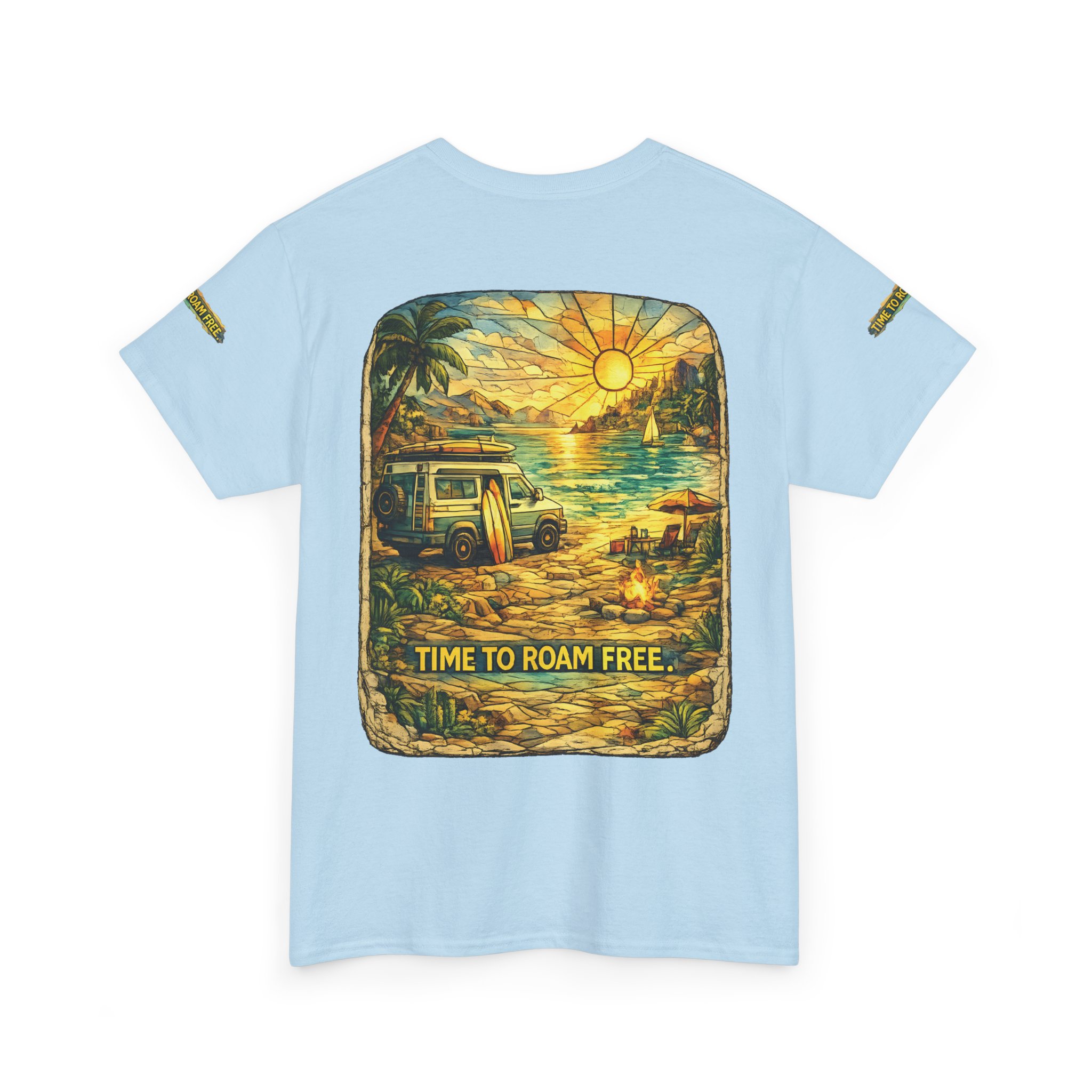 Unisex Heavy Cotton Tee — "Time To Roam Free" Design Cubic-Line