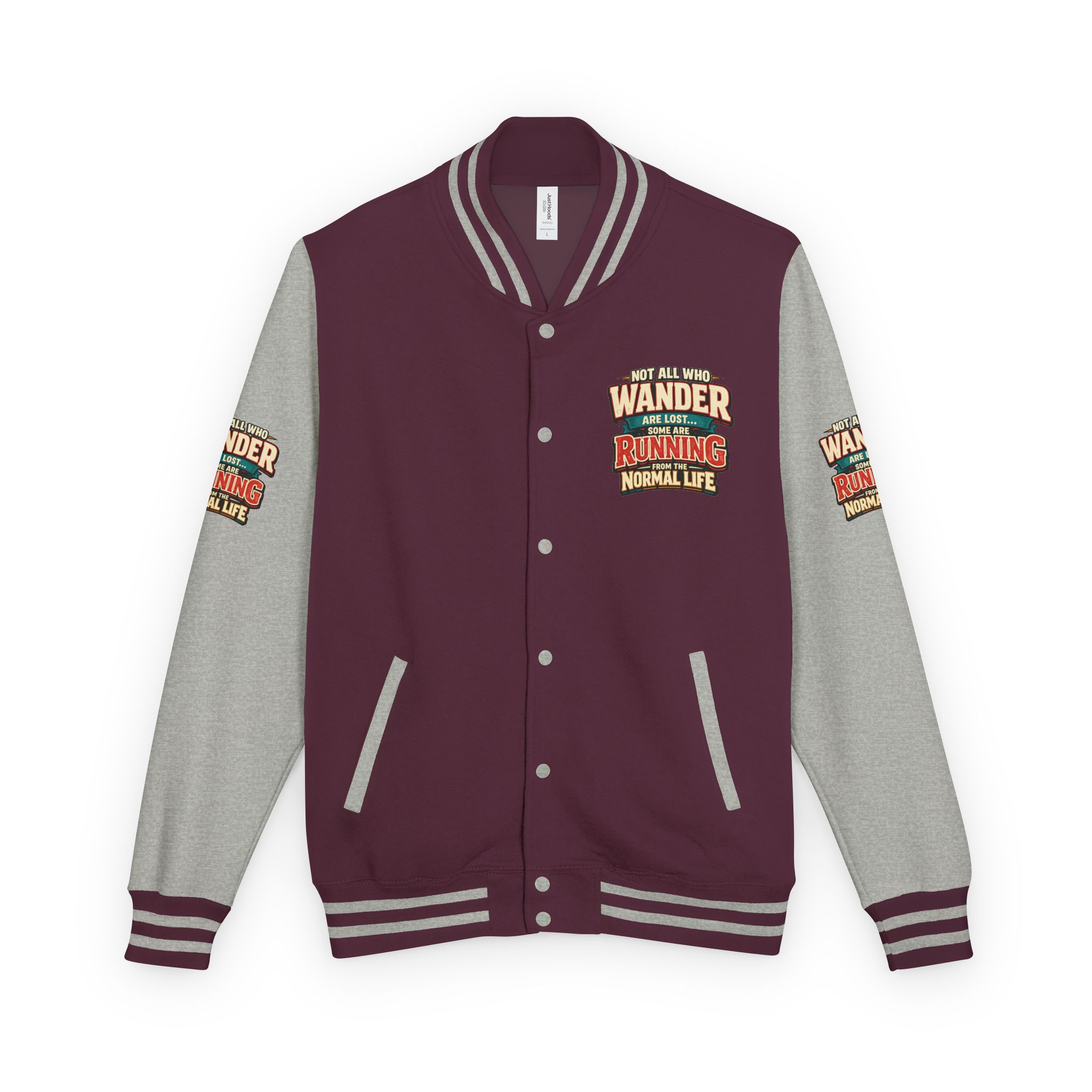 Unisex Heavyweight Letterman Jacket — "Not All Who Wander Are Lost" Design F**K-Line