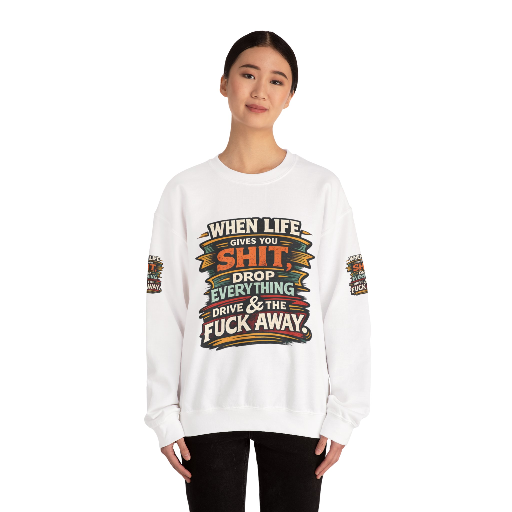 Unisex Heavy Blend™ Crewneck Sweatshirt — "When Live Gives You Shit" Design F**K-Line