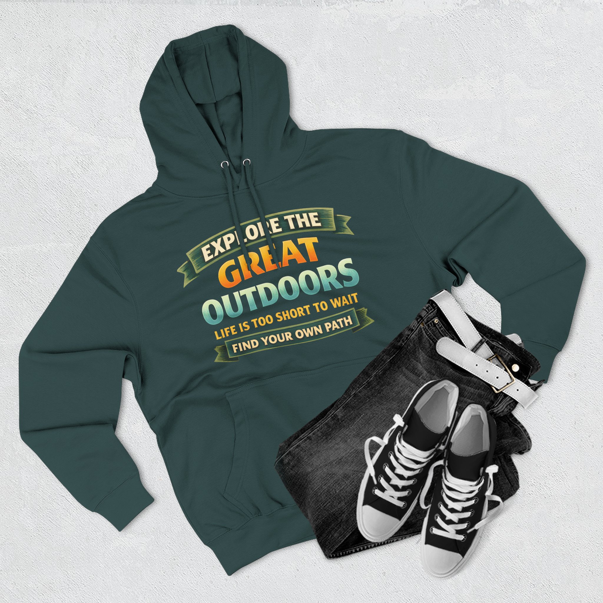 Three-Panel Fleece Hoodie - "Explore The Great Outdoors" Design Scenic-Line