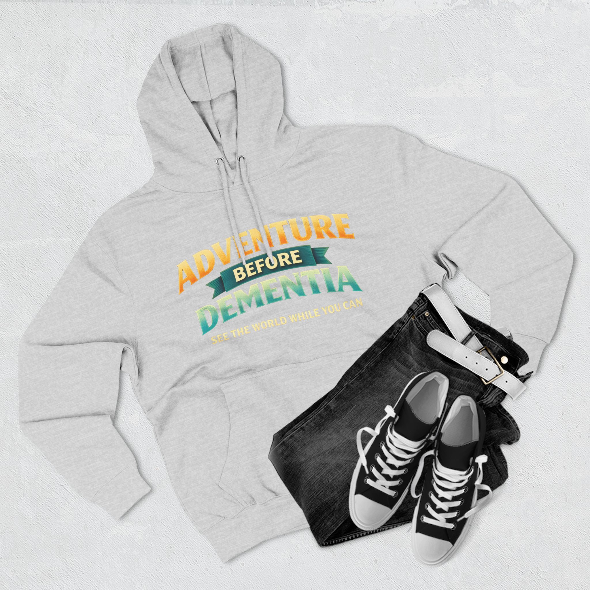 Three-Panel Fleece Hoodie - "Adventure Before Dementia" Design Scenic-Line
