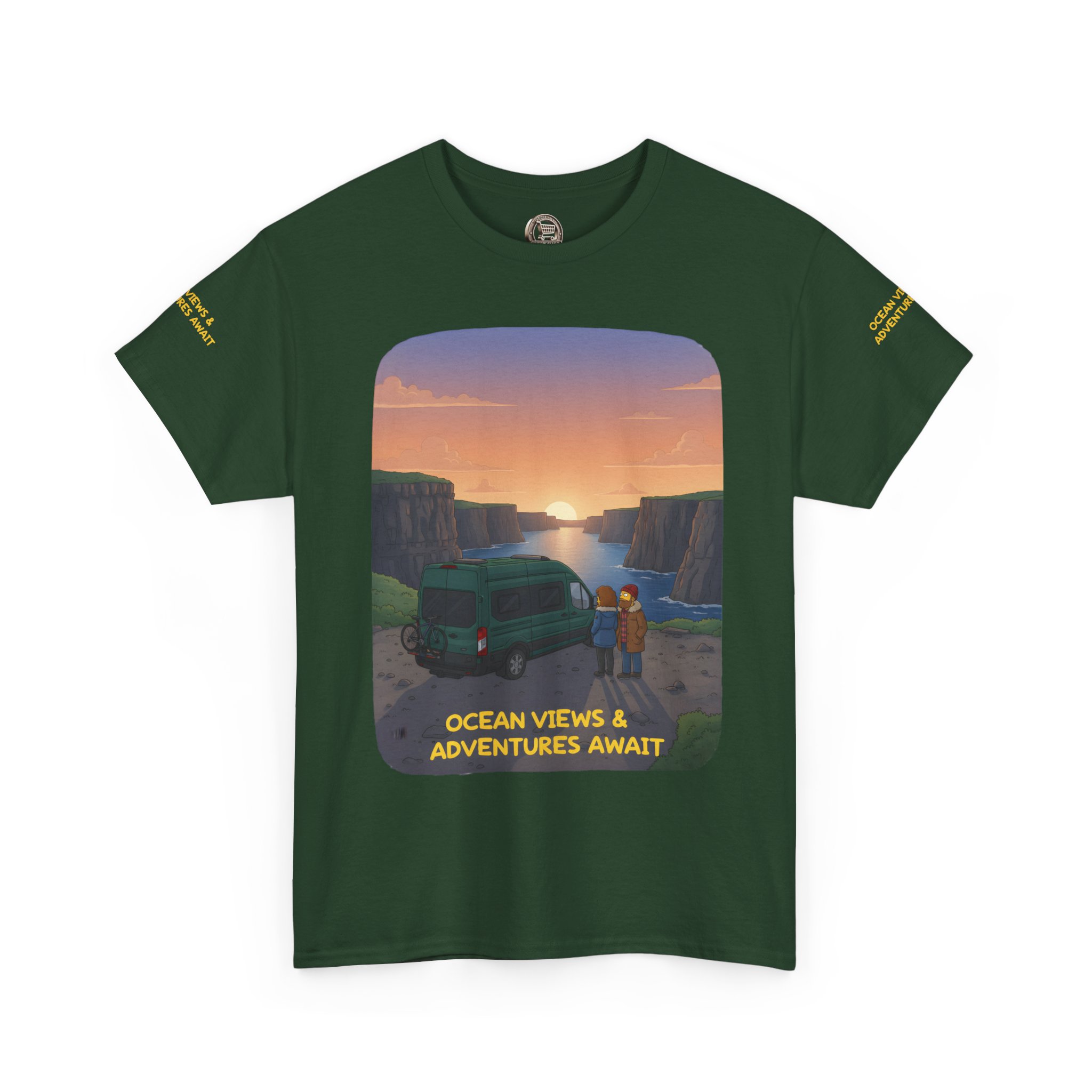 Unisex Heavy Cotton Tee — "Ocean Views-Adventures Awaits" Design Sitcom-Line