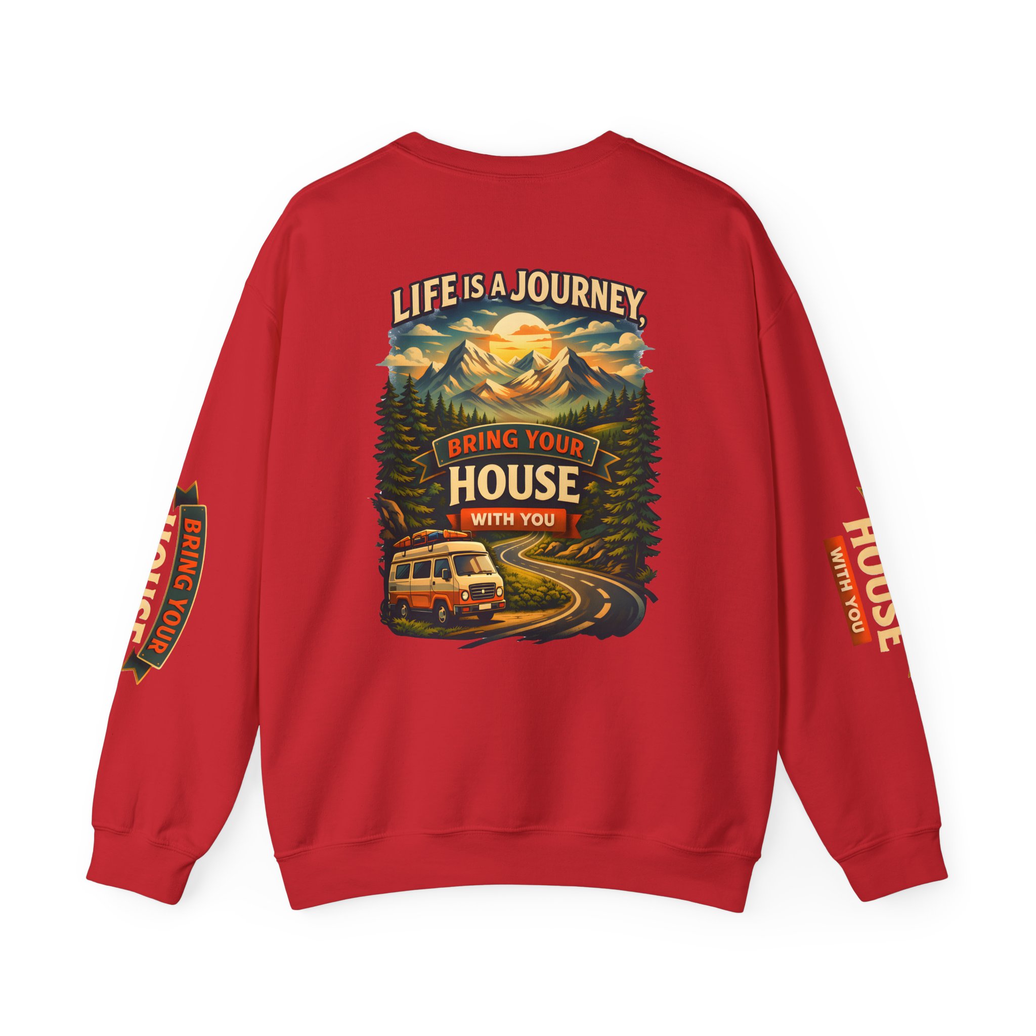 Unisex Heavy Blend™ Crewneck Sweatshirt — "Live Is A Journey-Bring Your House With You" Design Scenic-Line