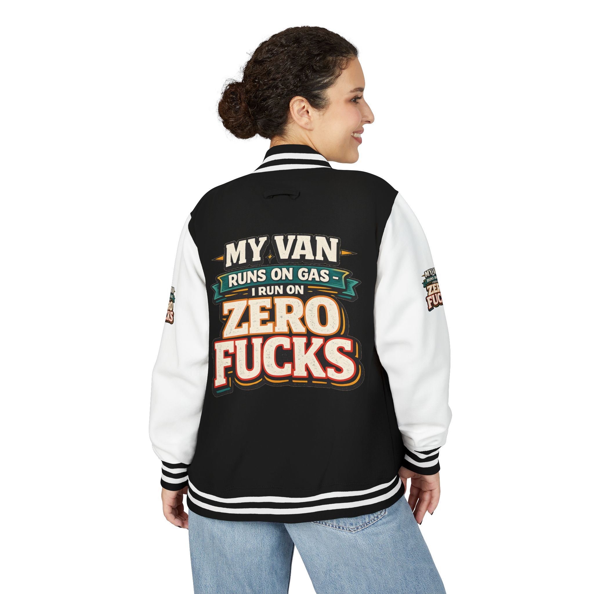 Unisex Heavyweight Letterman Jacket — "My Van Runs On Gas" Design F**K-Line