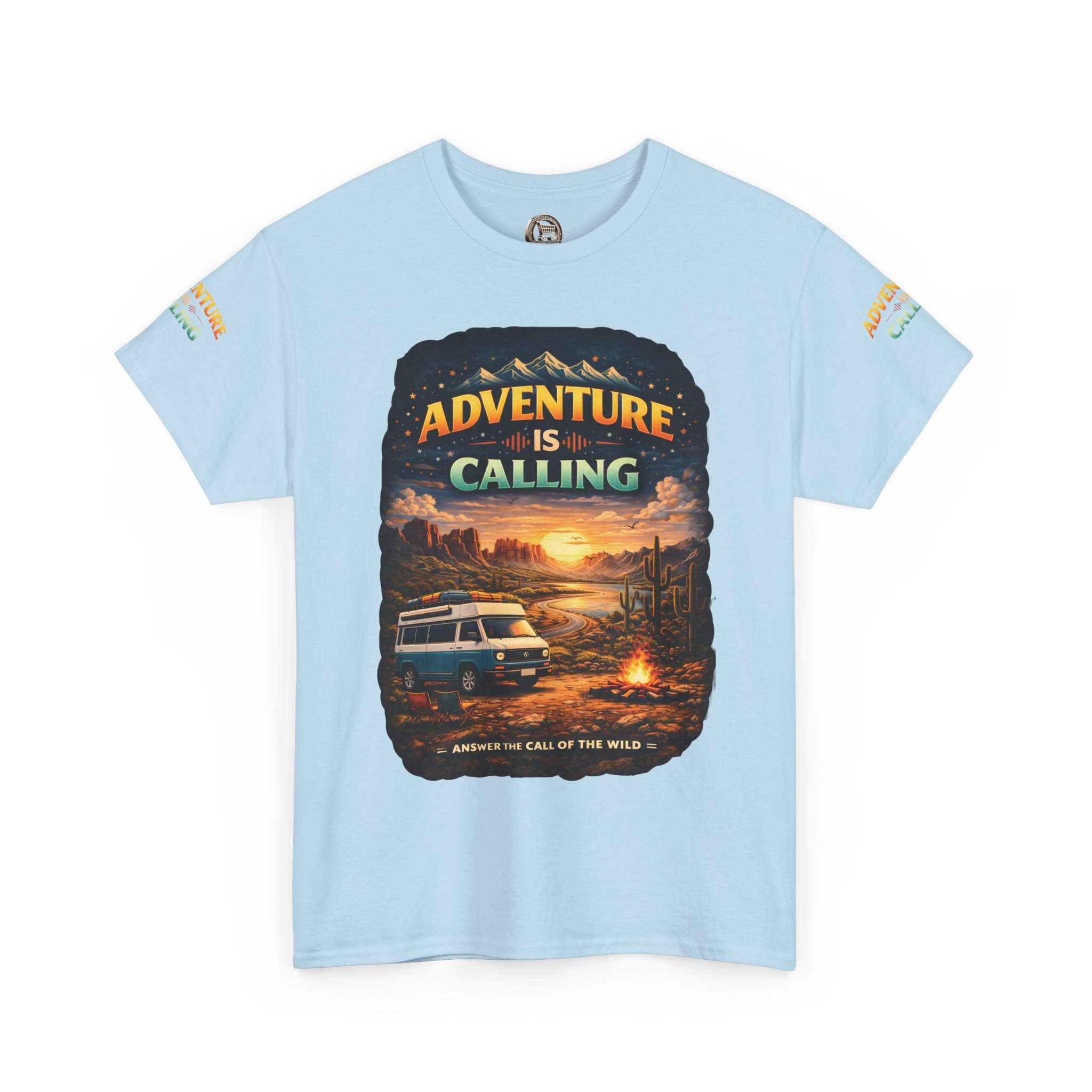 Unisex Heavy Cotton Tee — "Adventure Is Calling" Design Scenic-Line