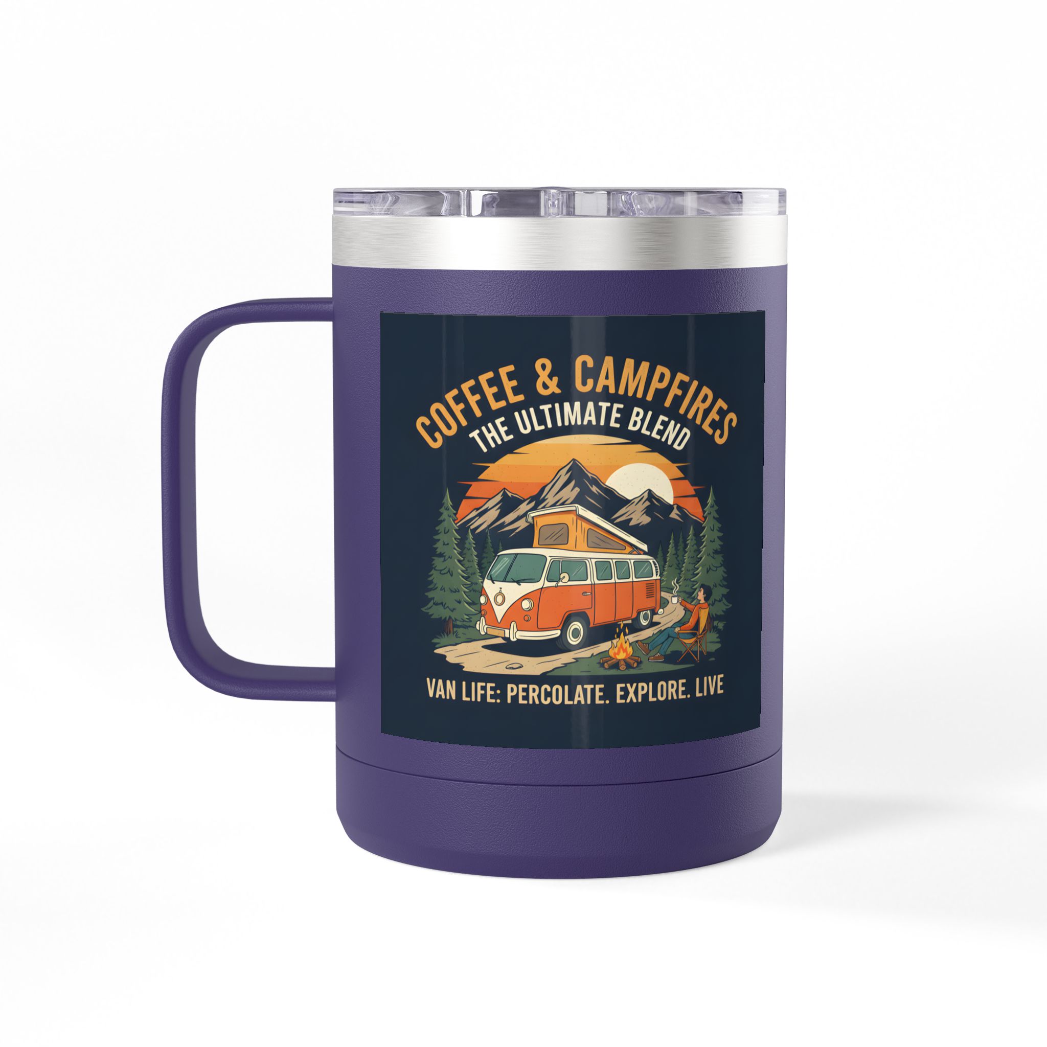 Coffee Mug Tumbler, 15oz — “Coffee & Campfires: The Ultimate Blend”