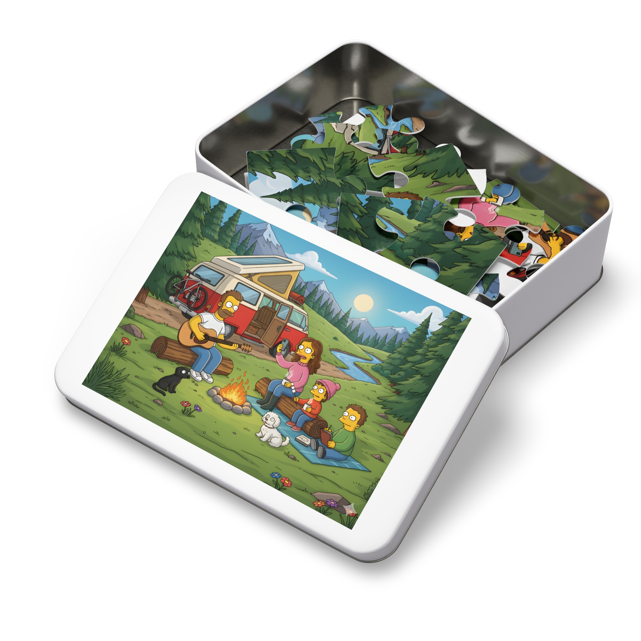 Jigsaw Puzzle with Tin — Scenic Campervan Campfire