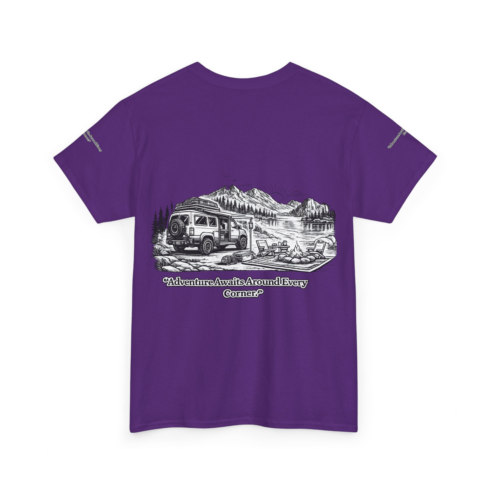 Unisex Heavy Cotton Tee — "Adventure Awaits Around Every Corner" Design Minimal-Line