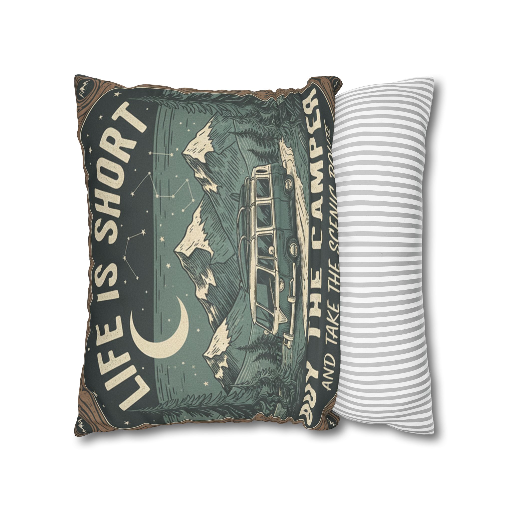 Pillowcase — "Life is short buy the camper and take the scenic route" Faux Suede Travel Throw Pillow Cover