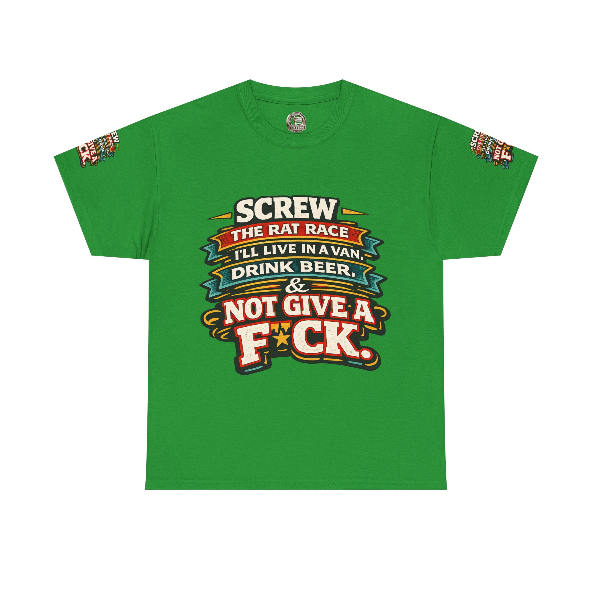 Unisex Heavy Cotton Tee — "Screw The Rat Race" Design F**K-Line