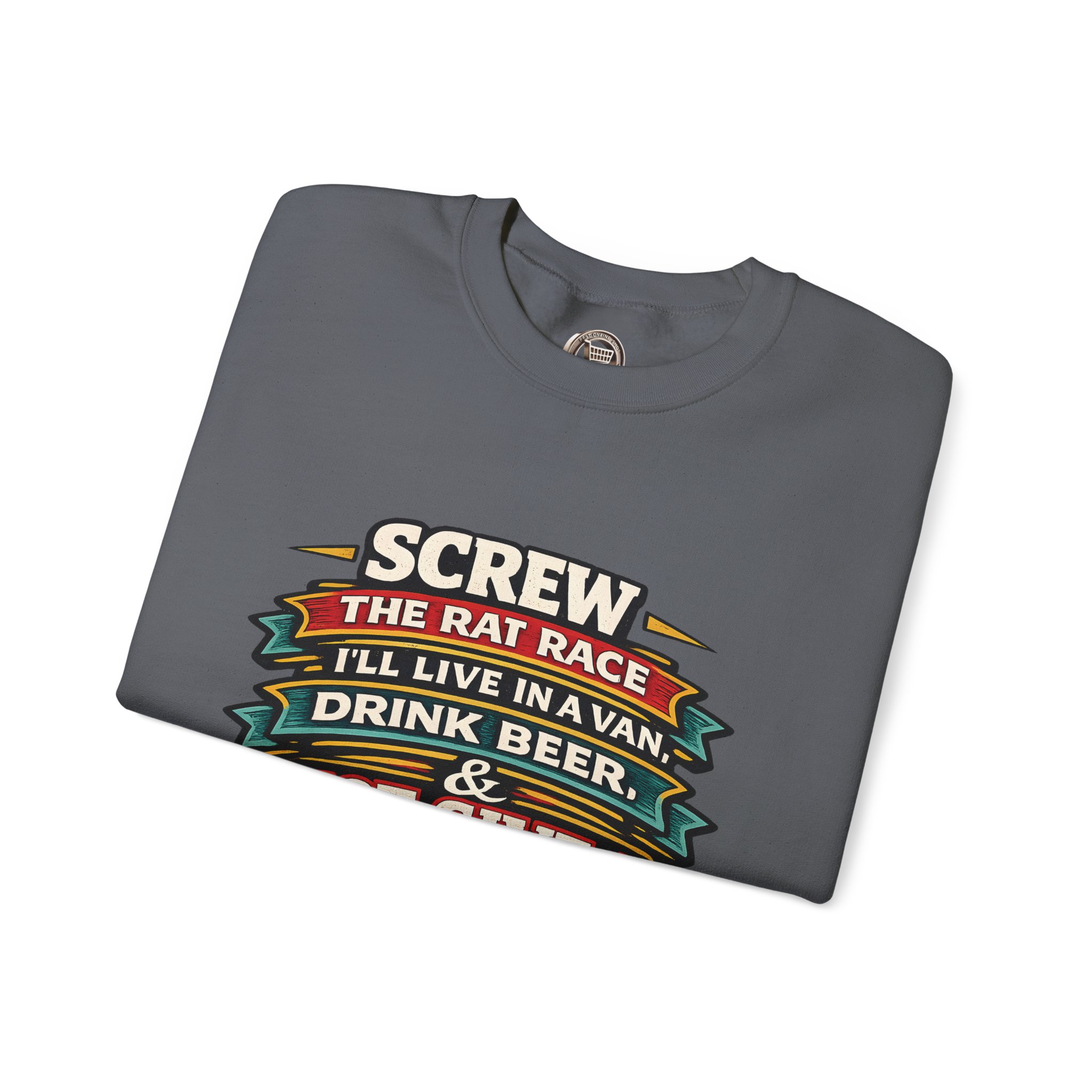 Unisex Heavy Blend™ Crewneck Sweatshirt — "Screw The Rat Race" Design F**K-Line