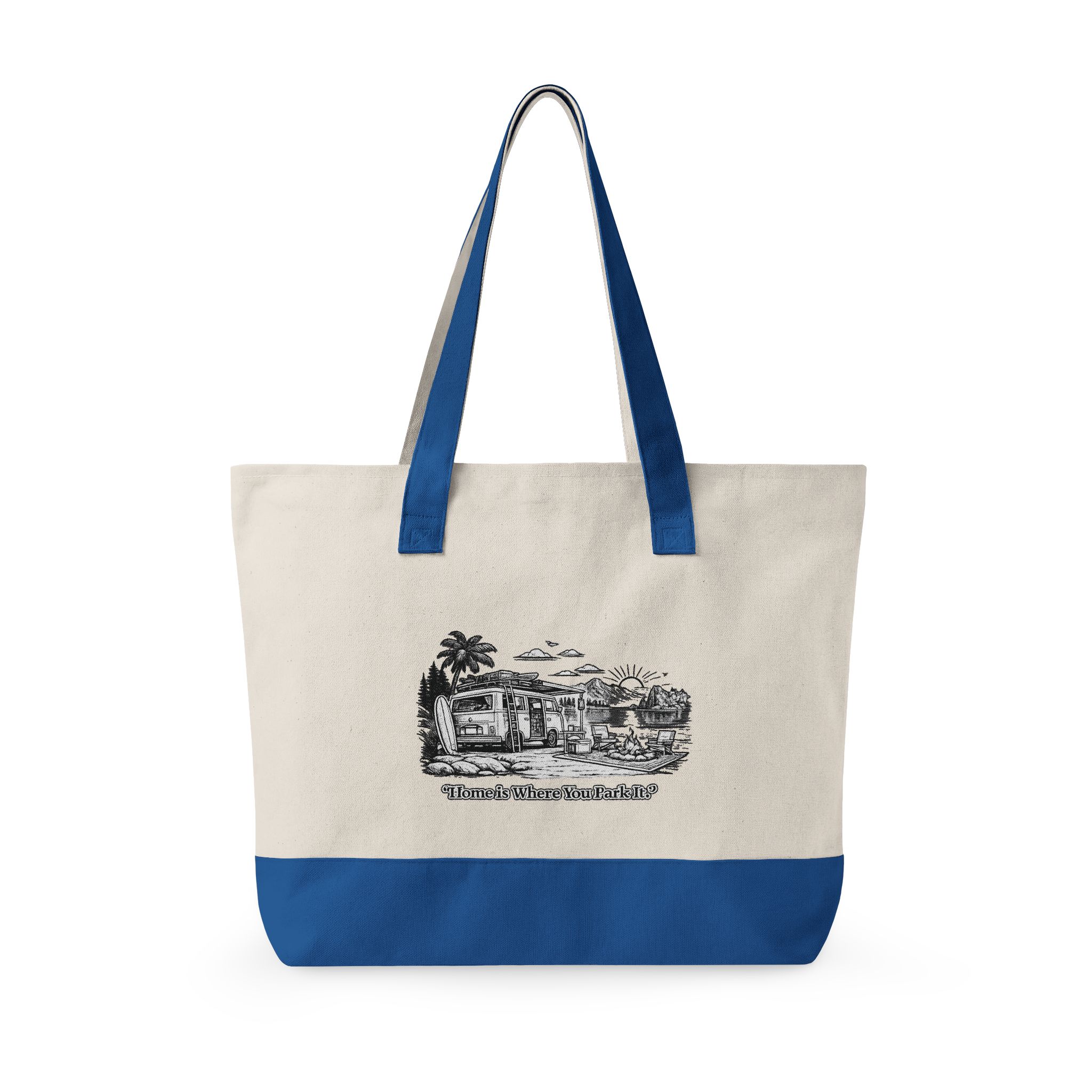Zippered Canvas Tote — "Adventure Is Where You park It" (Design Minimal-Line)