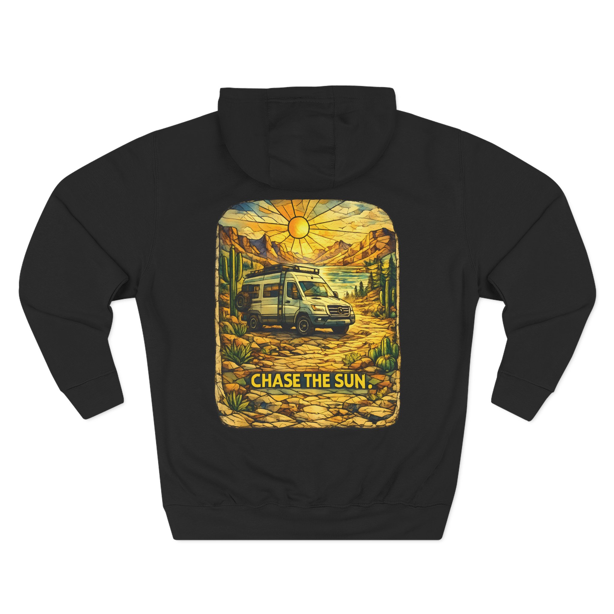 Three-Panel Fleece Hoodie - "Chase The Sun" Design Cubic-Line