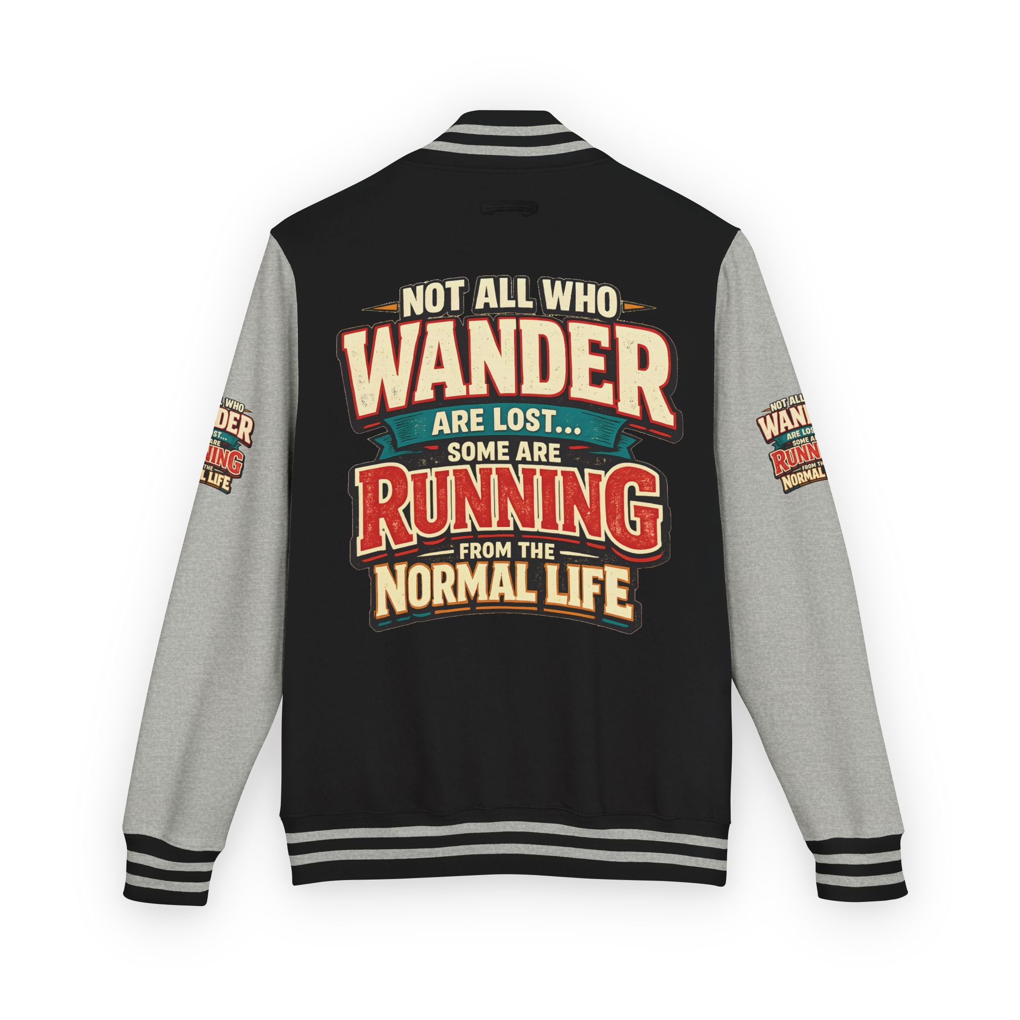 Unisex Heavyweight Letterman Jacket — "Not All Who Wander Are Lost" Design F**K-Line