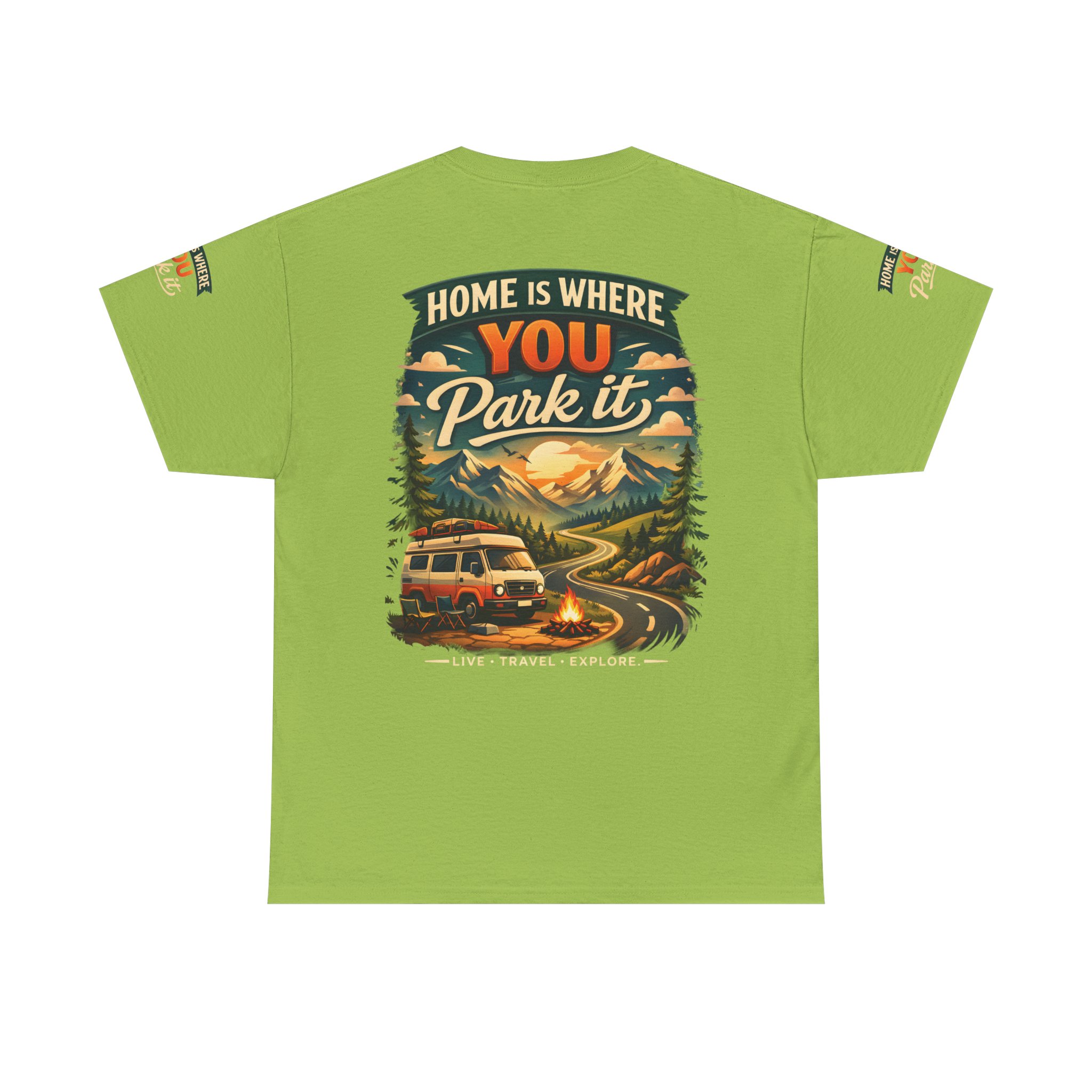 Unisex Heavy Cotton Tee — "Hom Is Where You Park It" Design Scenic-Line