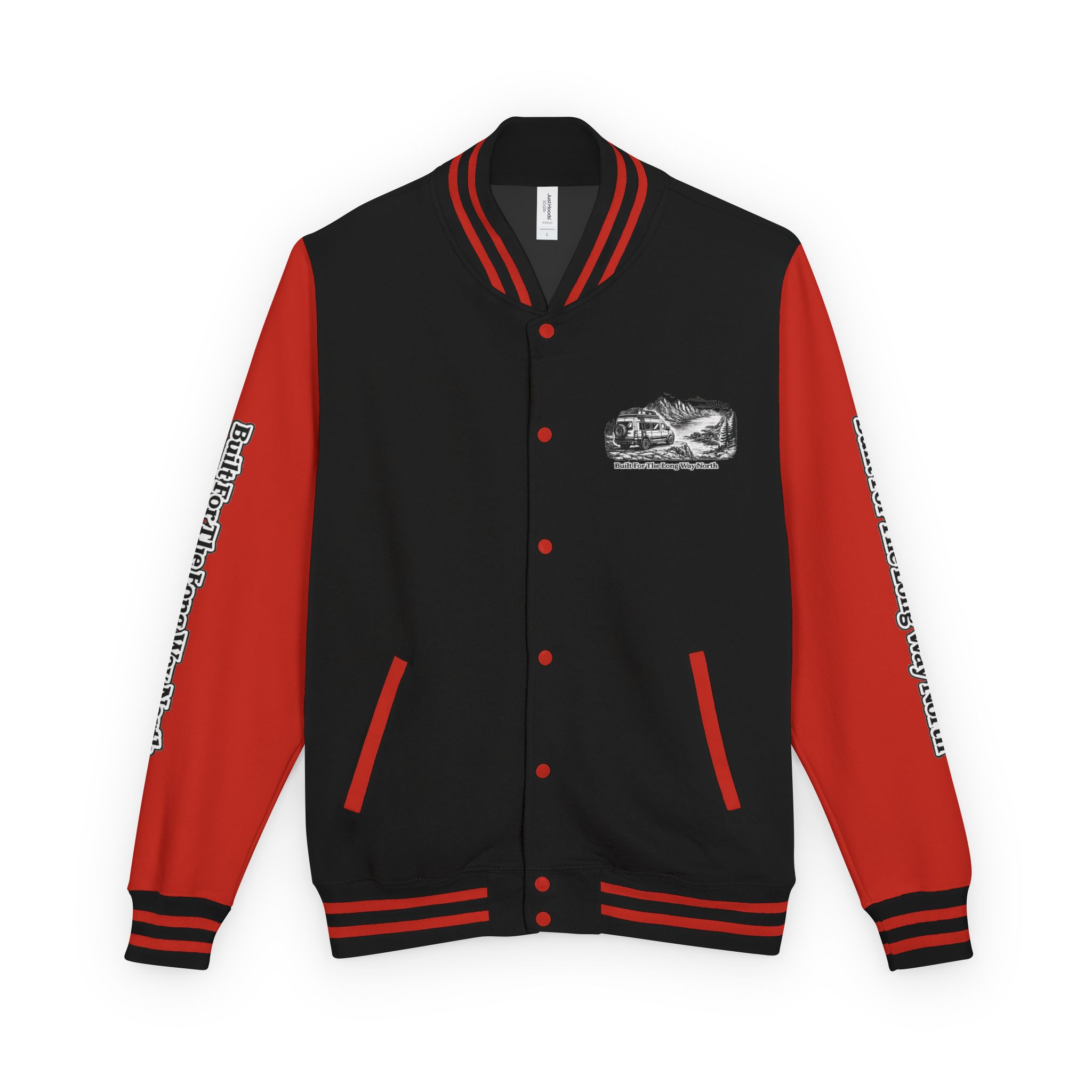 Unisex Heavyweight Letterman Jacket — "Built For The Long Way North" Travel Varsity Coat