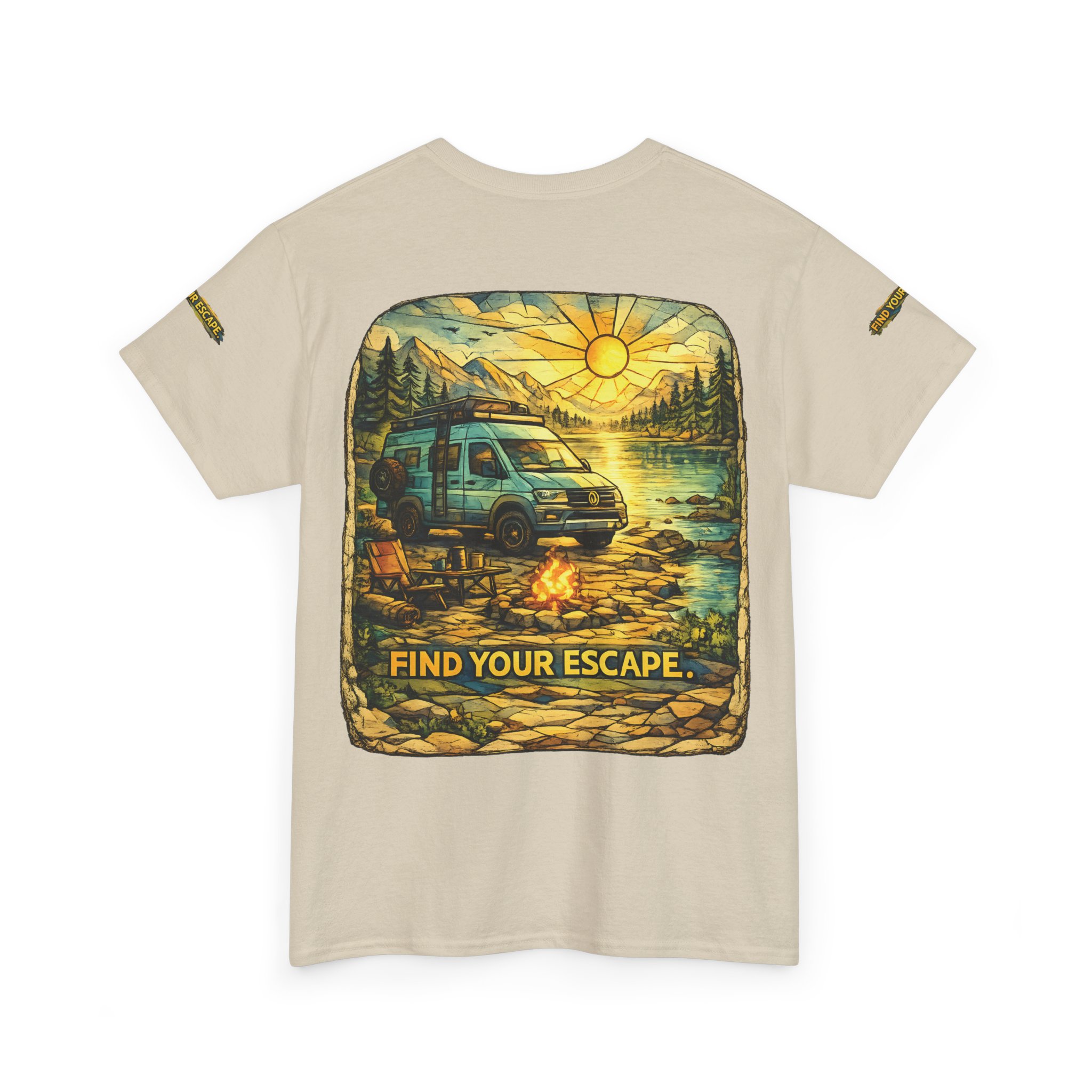 Unisex Heavy Cotton Tee — "Find Your Escape" Design Cubic-Line