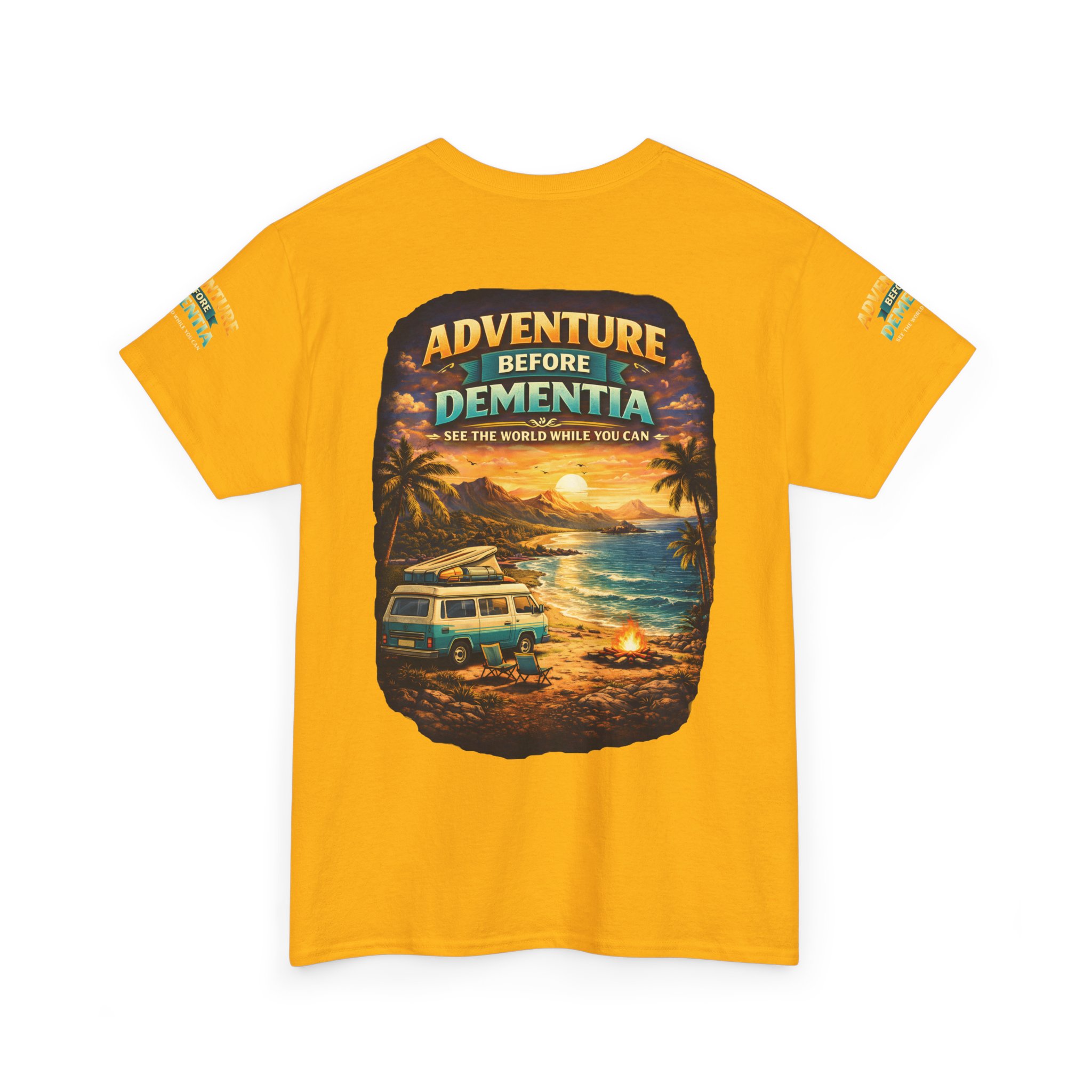 Unisex Heavy Cotton Tee — "Adventure Before Dementia" Design Scenic-Line