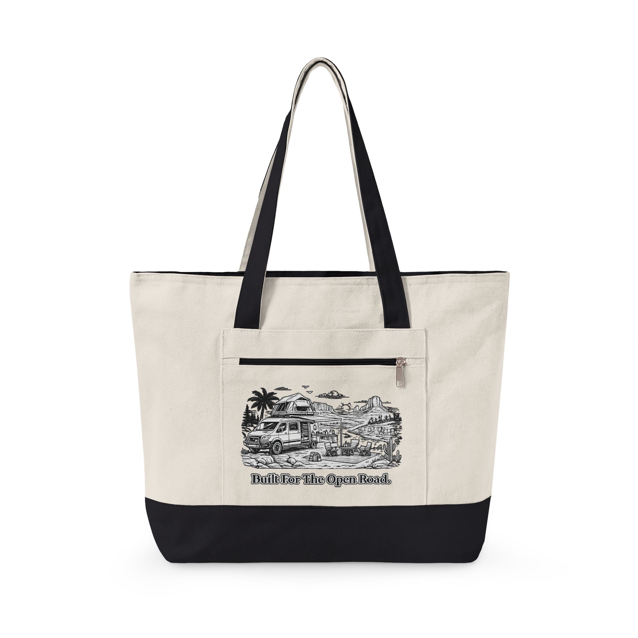 Zippered Canvas Tote — "Built For the Open Road" (Design Minimal-Line)