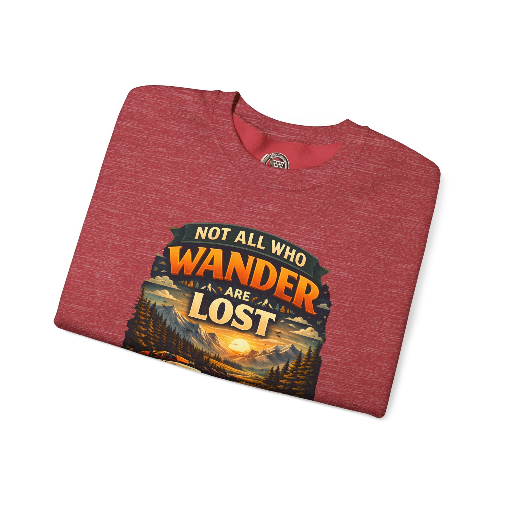 Unisex Heavy Blend™ Crewneck Sweatshirt — "Not All Who Wander Are Lost" Design Scenic-Line